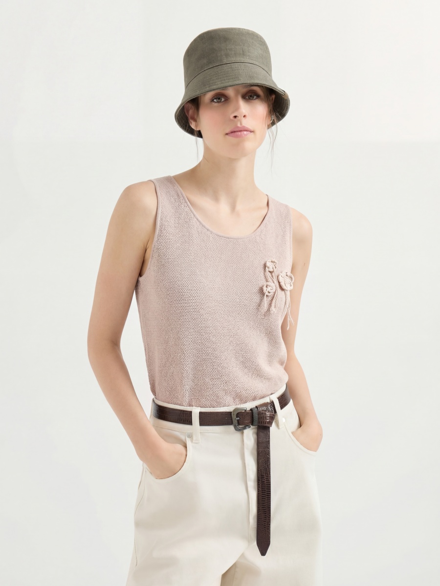 Cotton Sleeveless 3D Floral Knit Tank