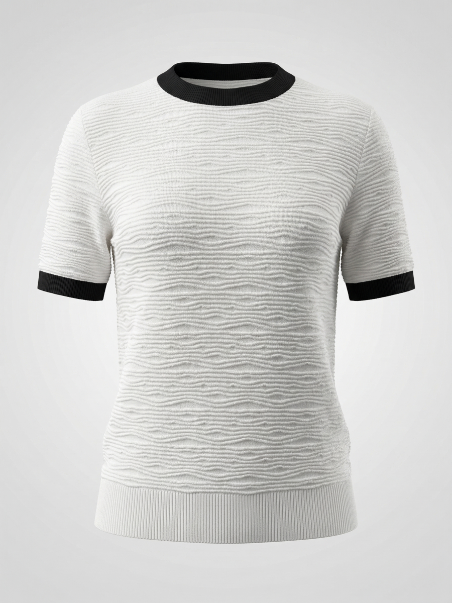 Wool Silk Short Sleeve Knit Top