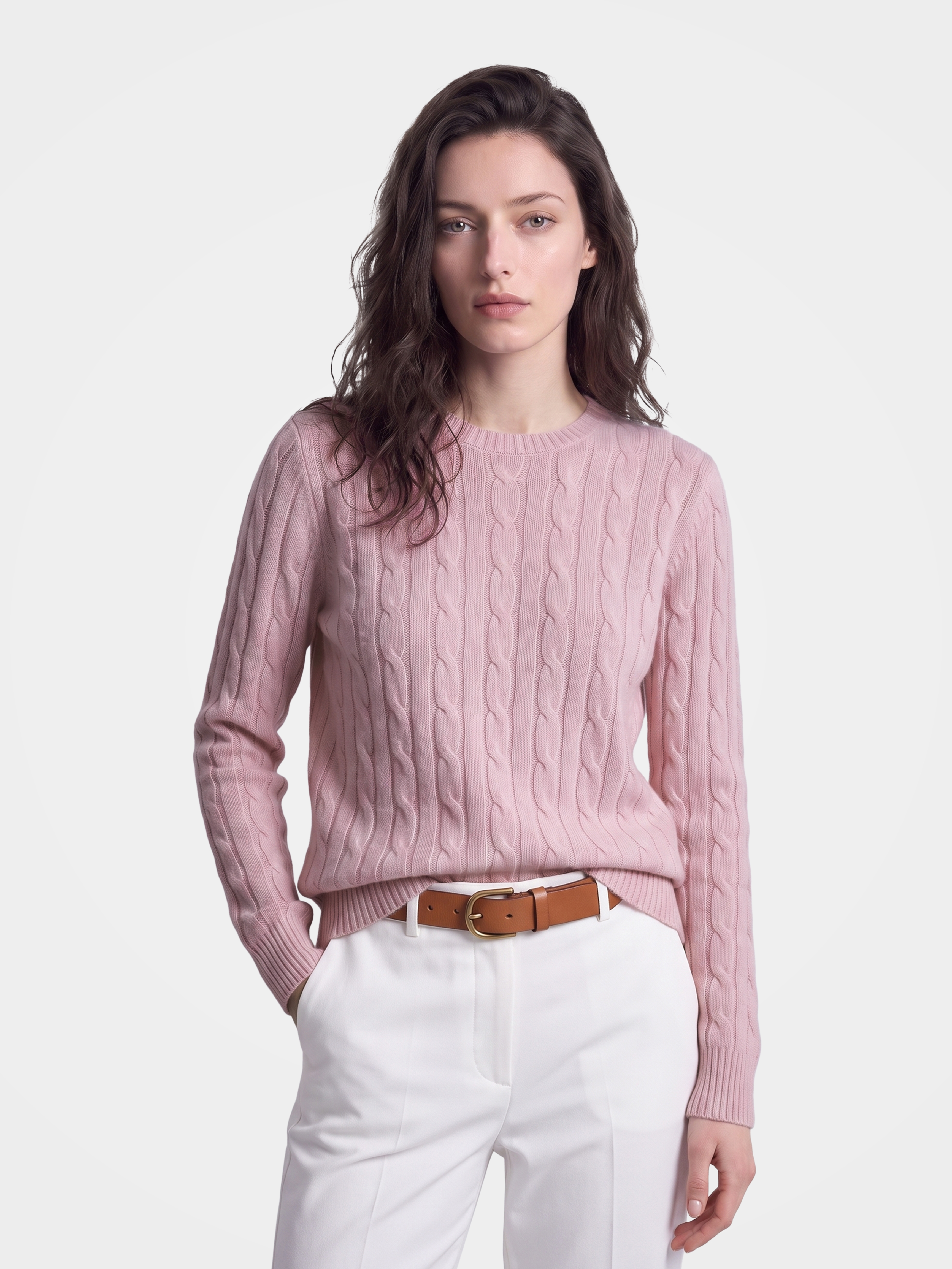 Women’s 100% Cashmere Sweater Cable Knit Crew Neck Long Sleeve Pullover