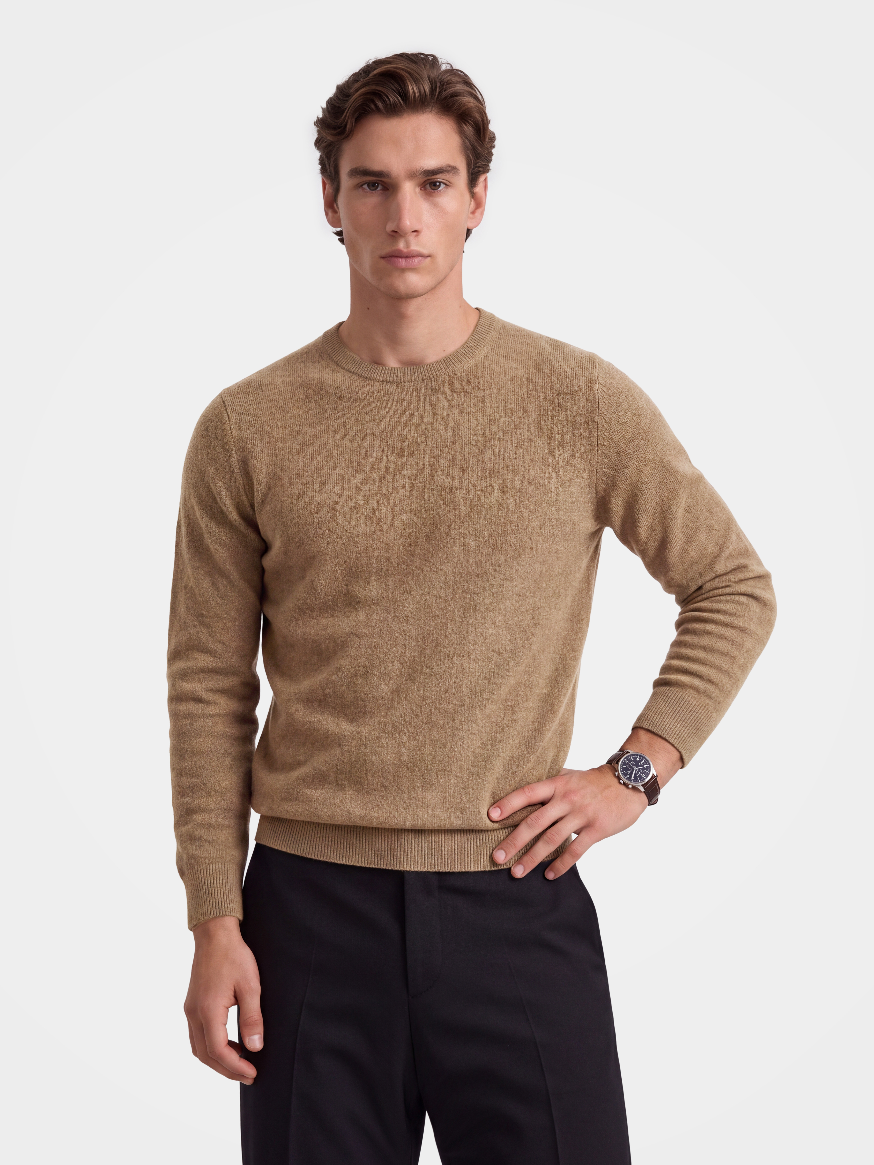 Men's 100% Cashmere Solid Crew Neck Sweater with Timeless Style