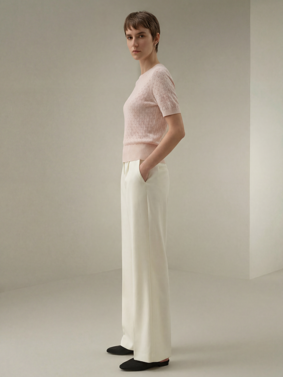 Silk Short Sleeve Diamond Knit Sweater Top