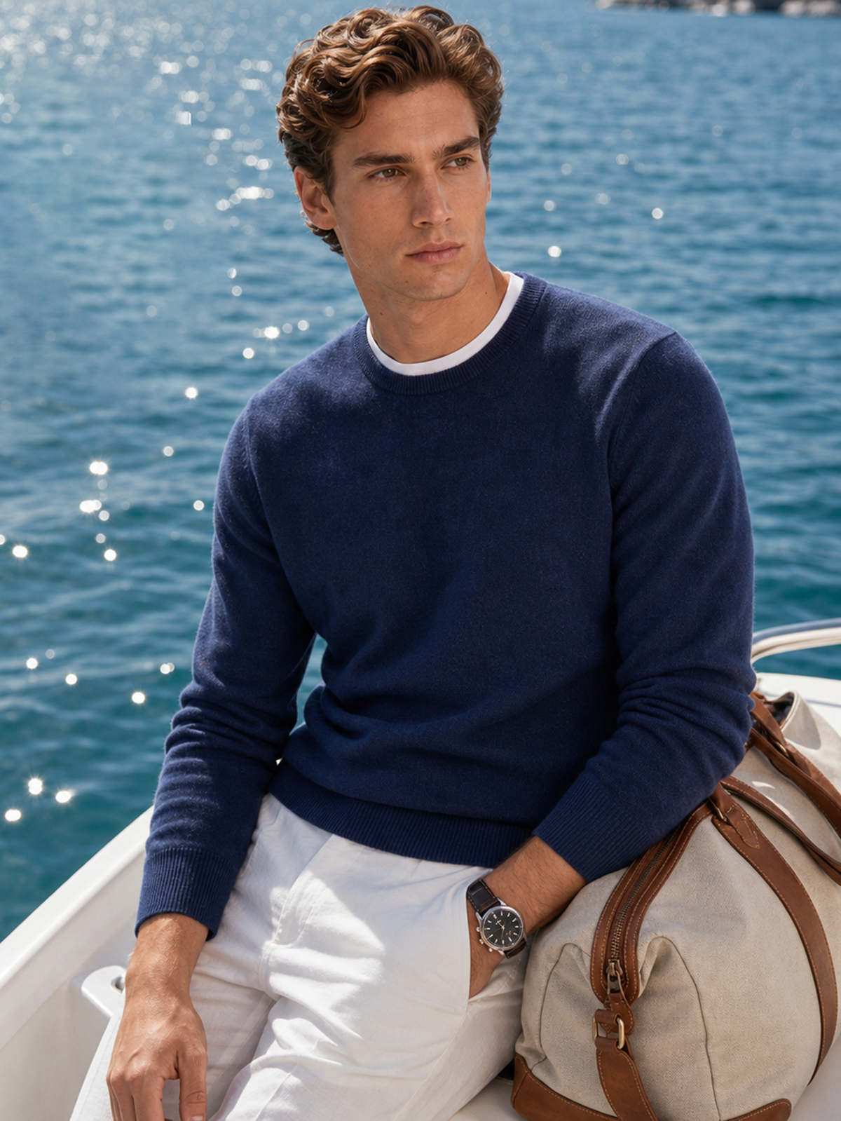 Men's 100% Cashmere Solid Crew Neck Sweater with Timeless Style