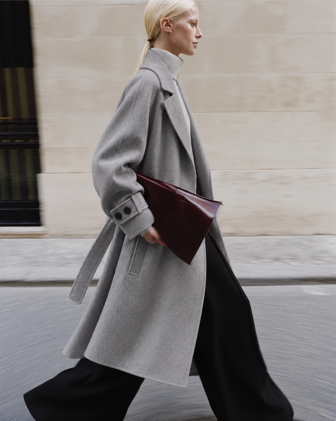 100% Cashmere Notched Lapel Belted Long Coat