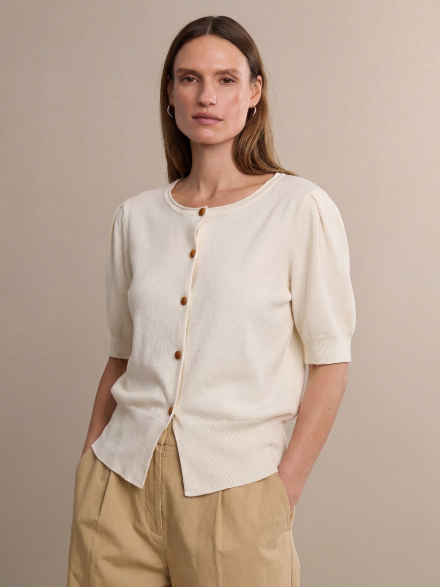 Wool Silk Elbow Sleeve Button Knit Cardigans