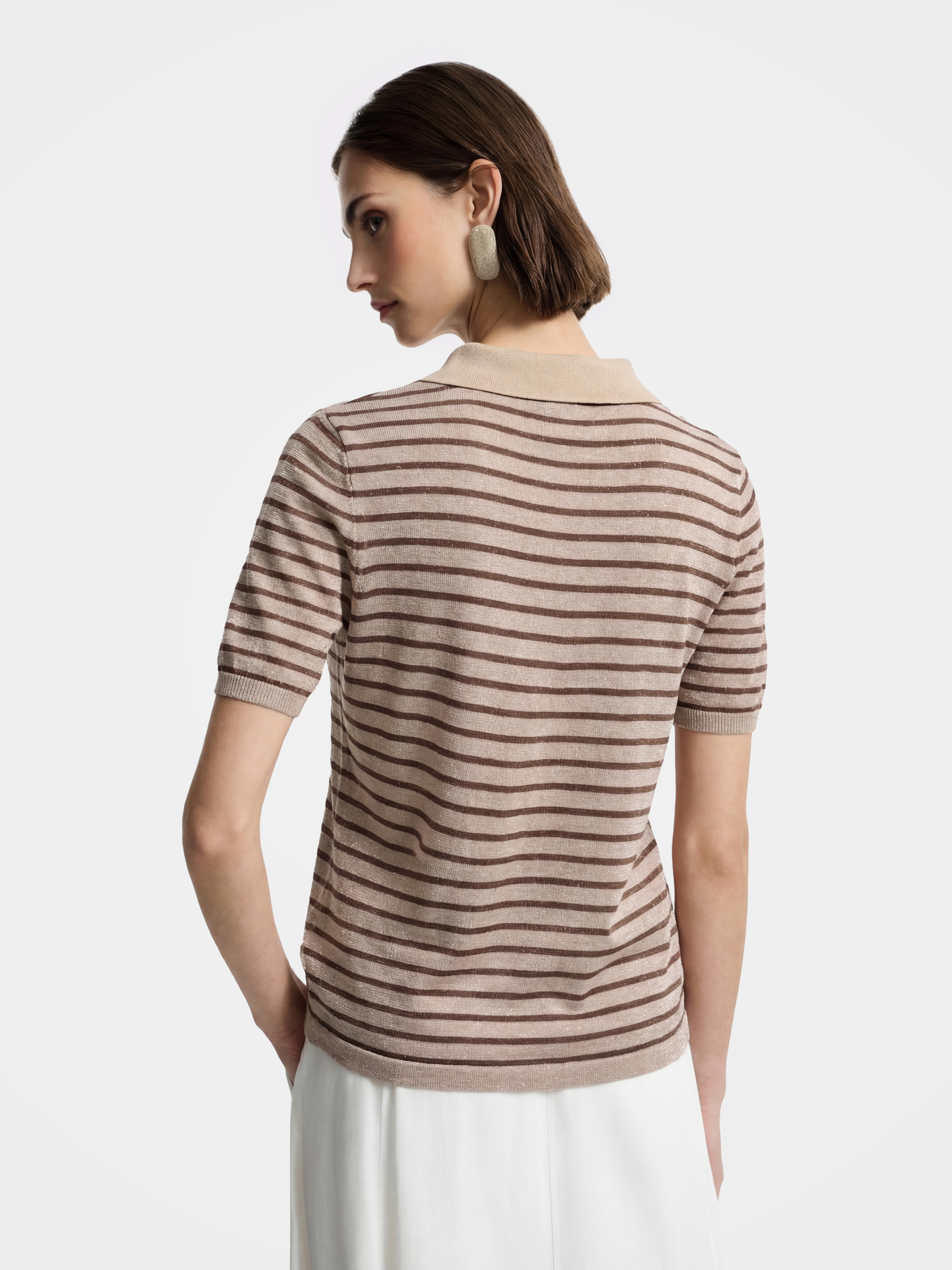 Lightweight Stripe Half Zip Short Sleeve Knit Pullover