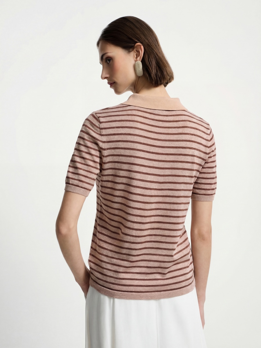 Slik Short Sleeve Stripe Zip up Knit Polo Top