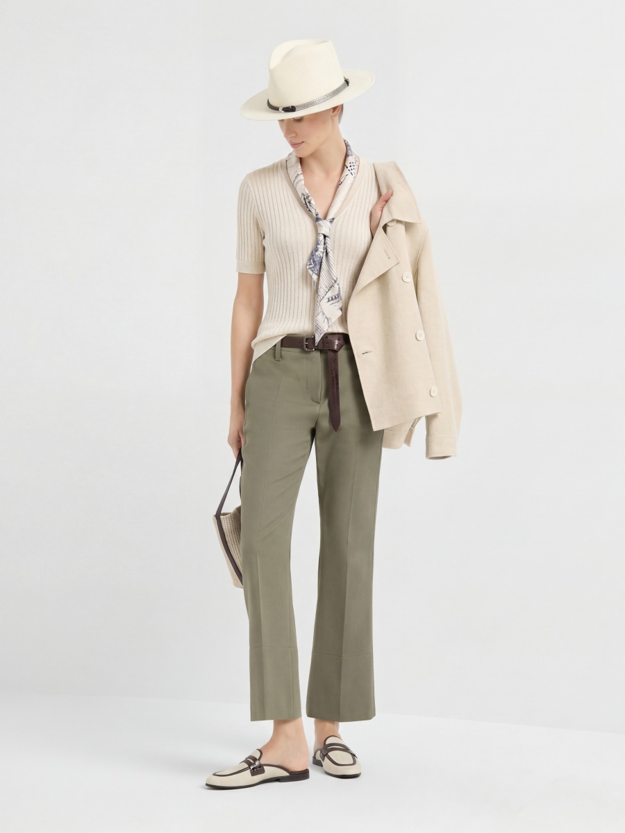 100% Cotton Short Sleeve Silk Scarf Knit Top