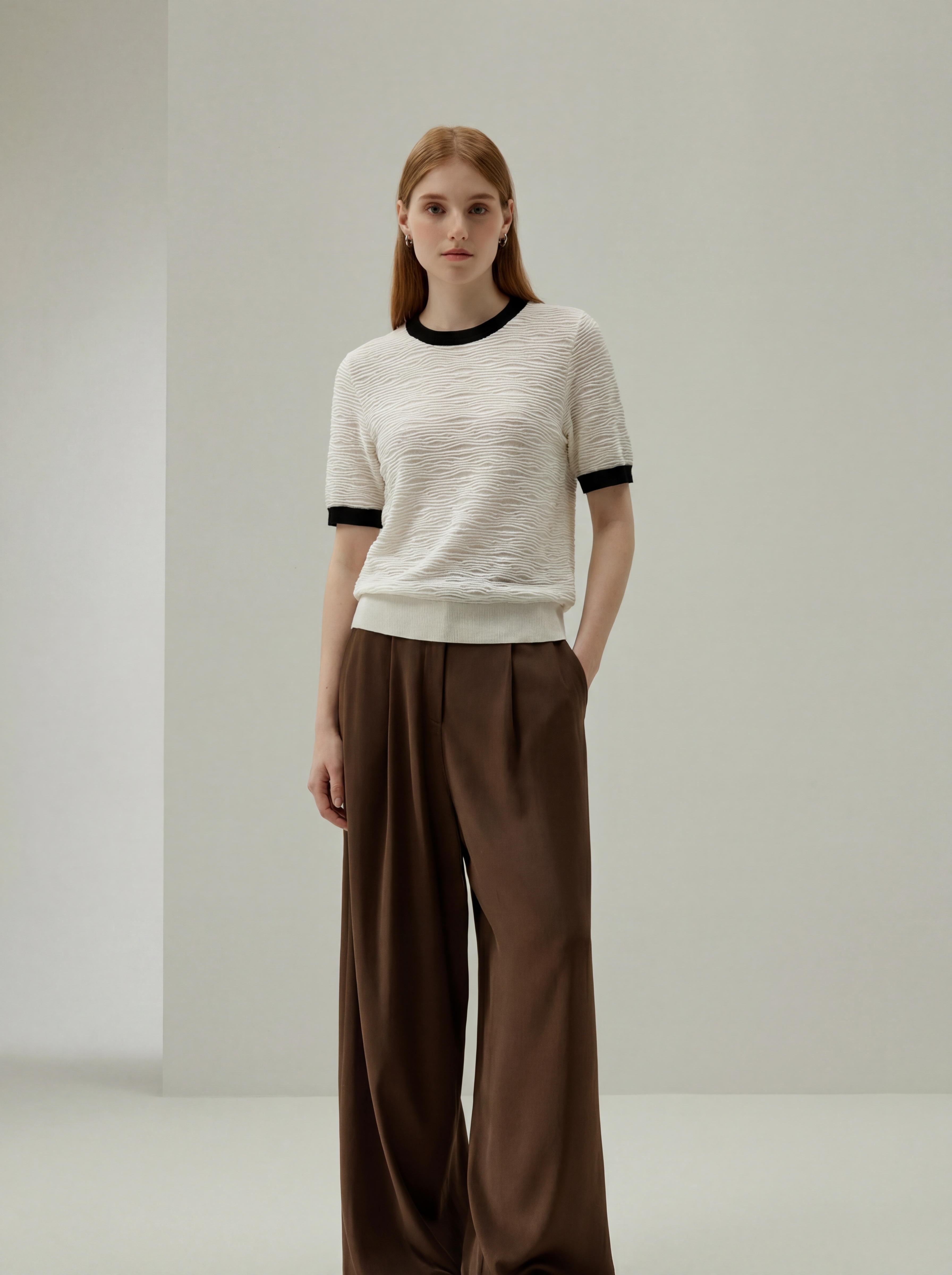 Wool Silk Short Sleeve Knit Top