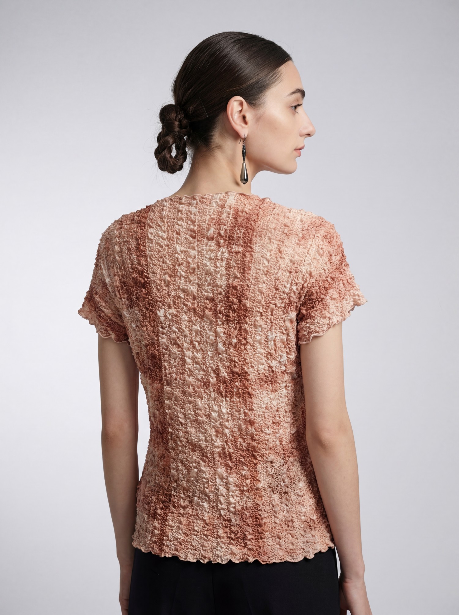 Red Silk Crinkled Colorblock Knit Sweater