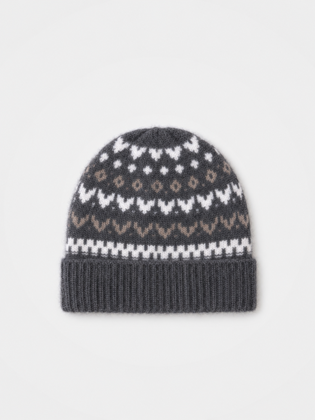 100% Cashmere Fair Isle Jacquard Cuffed Beanie