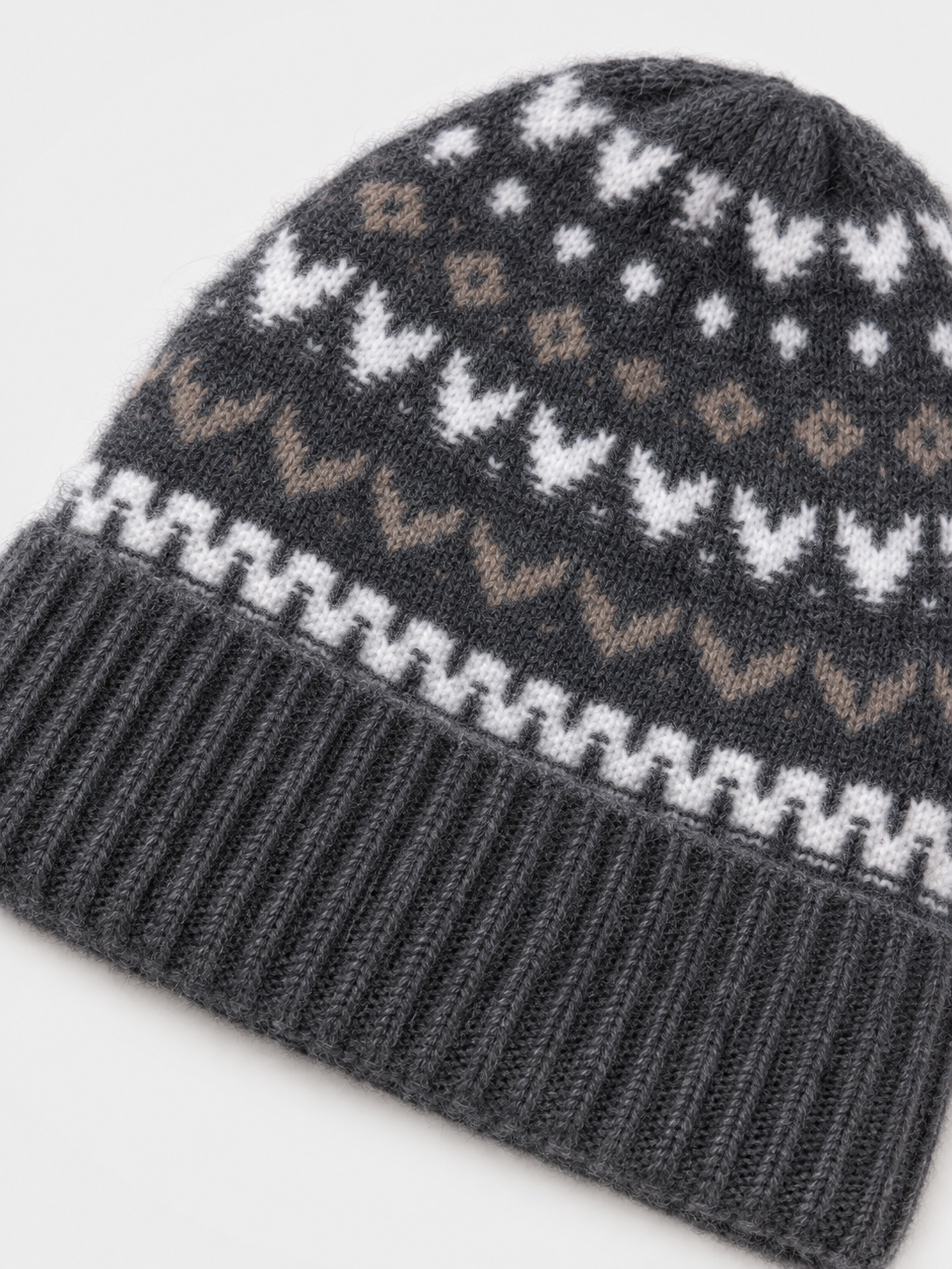 100% Cashmere Fair Isle Jacquard Cuffed Beanie