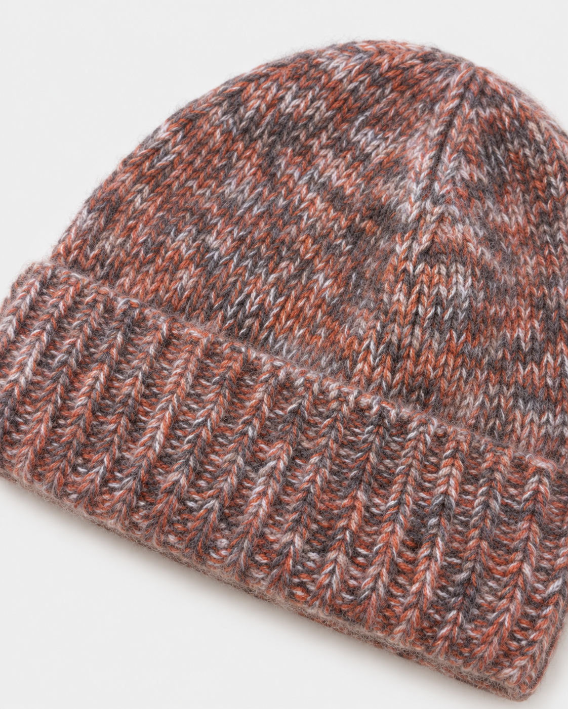 100% Cashmere Marled Knit Ribbed Cuff Beanie