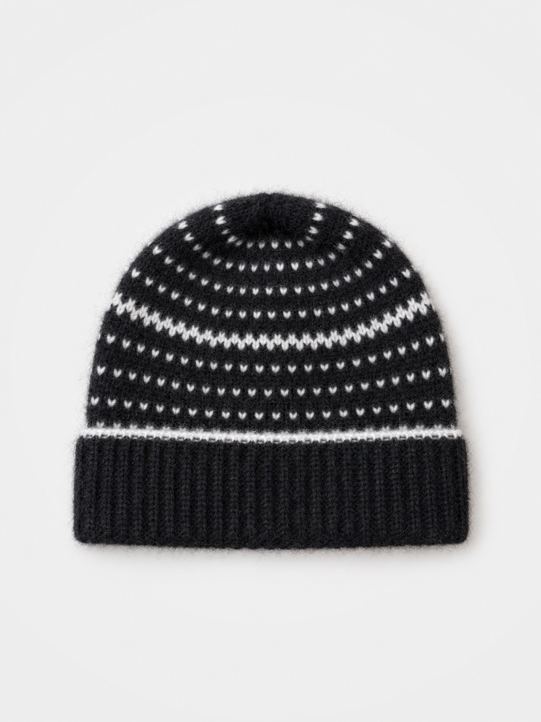 100% Cashmere Geometric Jacquard Cuffed Beanie