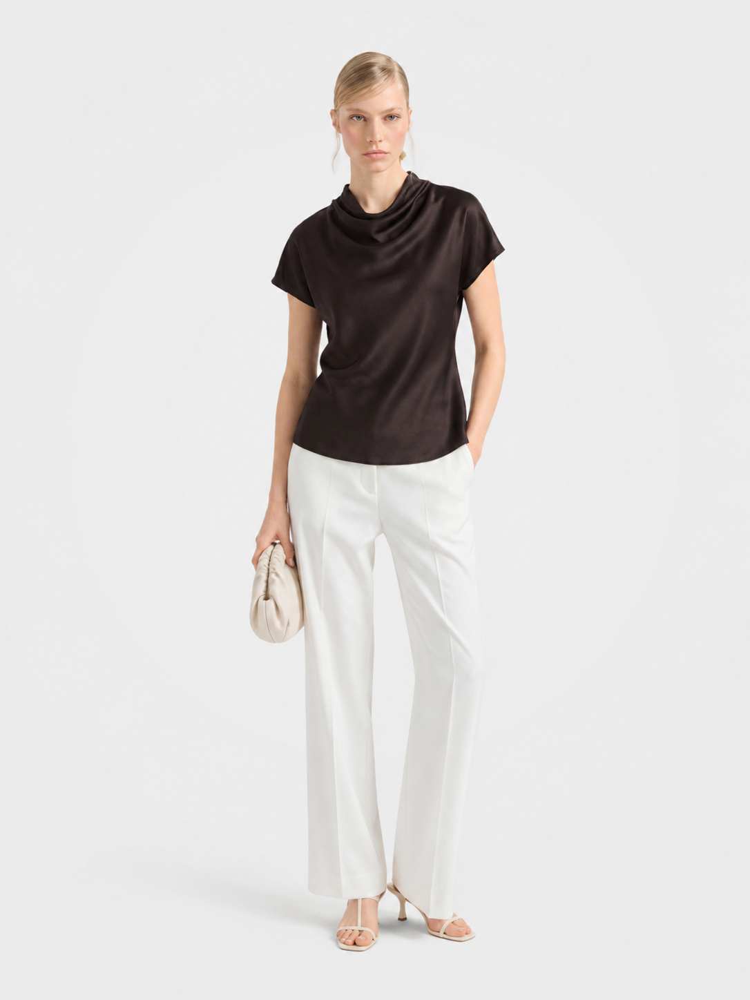 100% Mulberry Silk Cowl Neck Short Sleeve Top