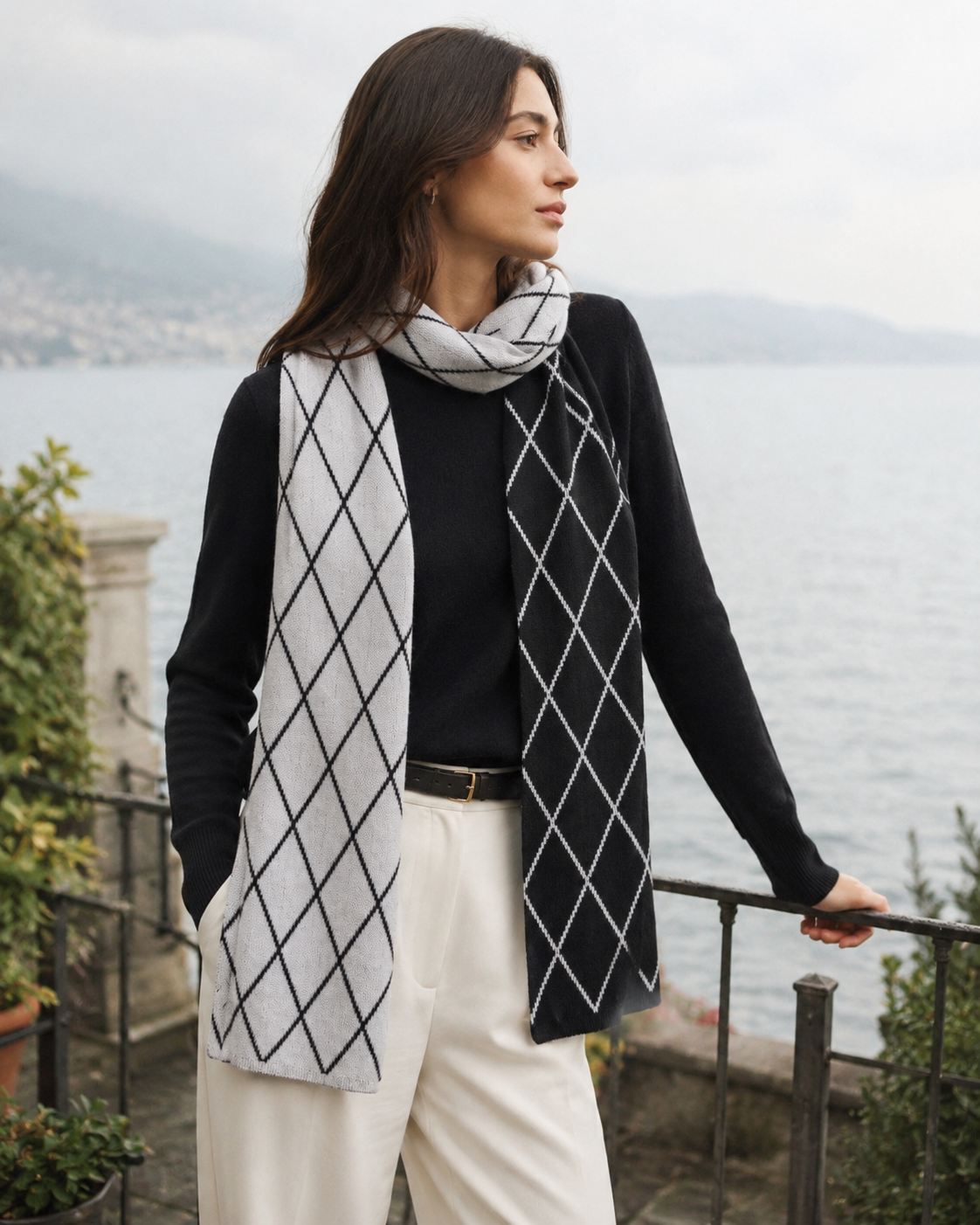 100% Cashmere Textured Diamond Soft Long Scarf