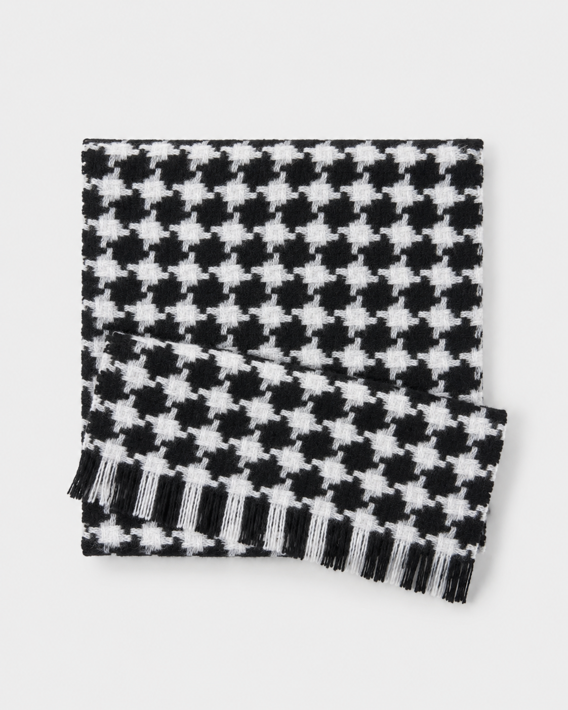 100% Cashmere Houndstooth Fringe Long Scarf