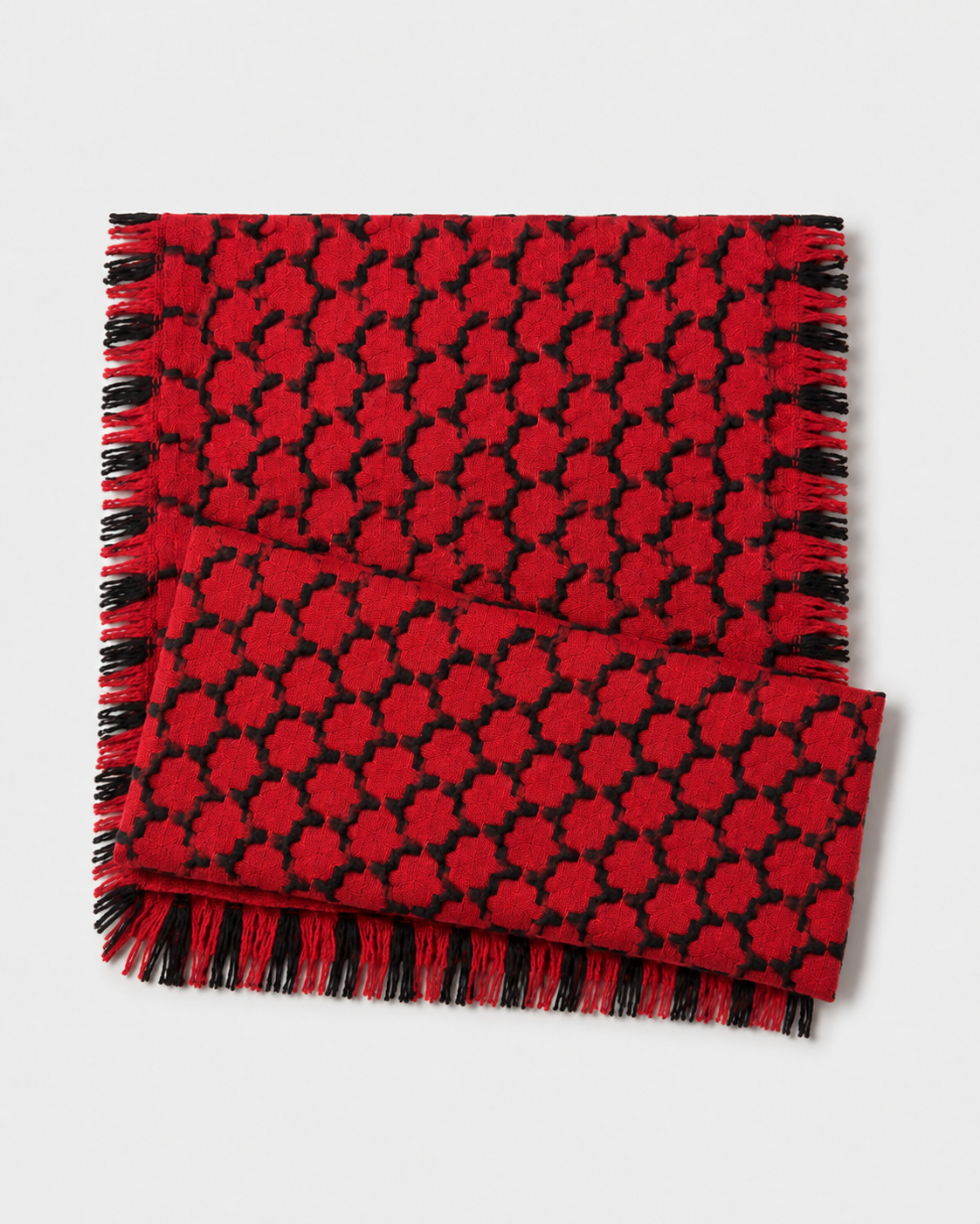 100% Cashmere Geometry Fringe Long Scarf