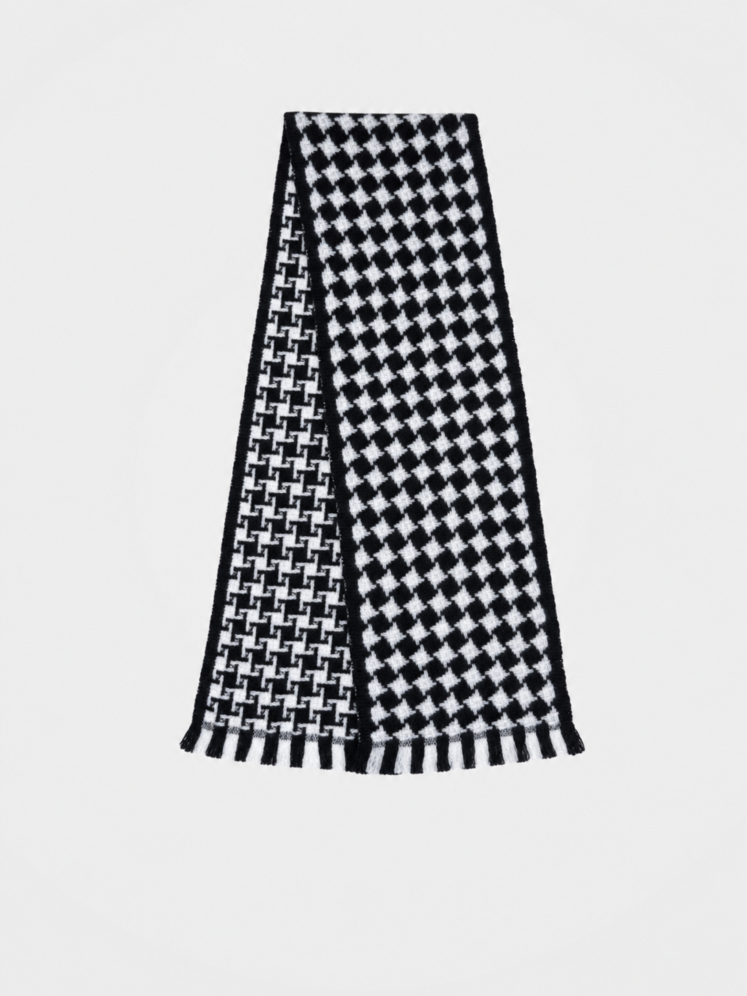 100% Cashmere Houndstooth Fringe Long Scarf