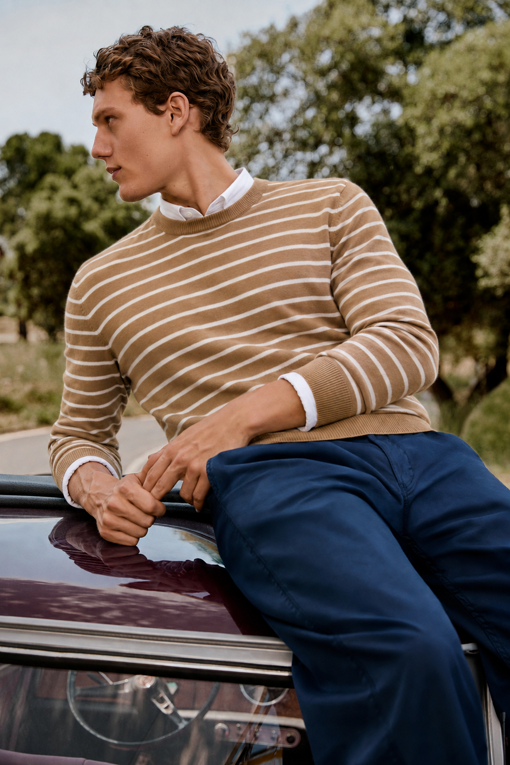 Pre-Order | Men's 100% Cashmere Striped Crew Neck Sweater with Timeless Style (10-14 Business Days)