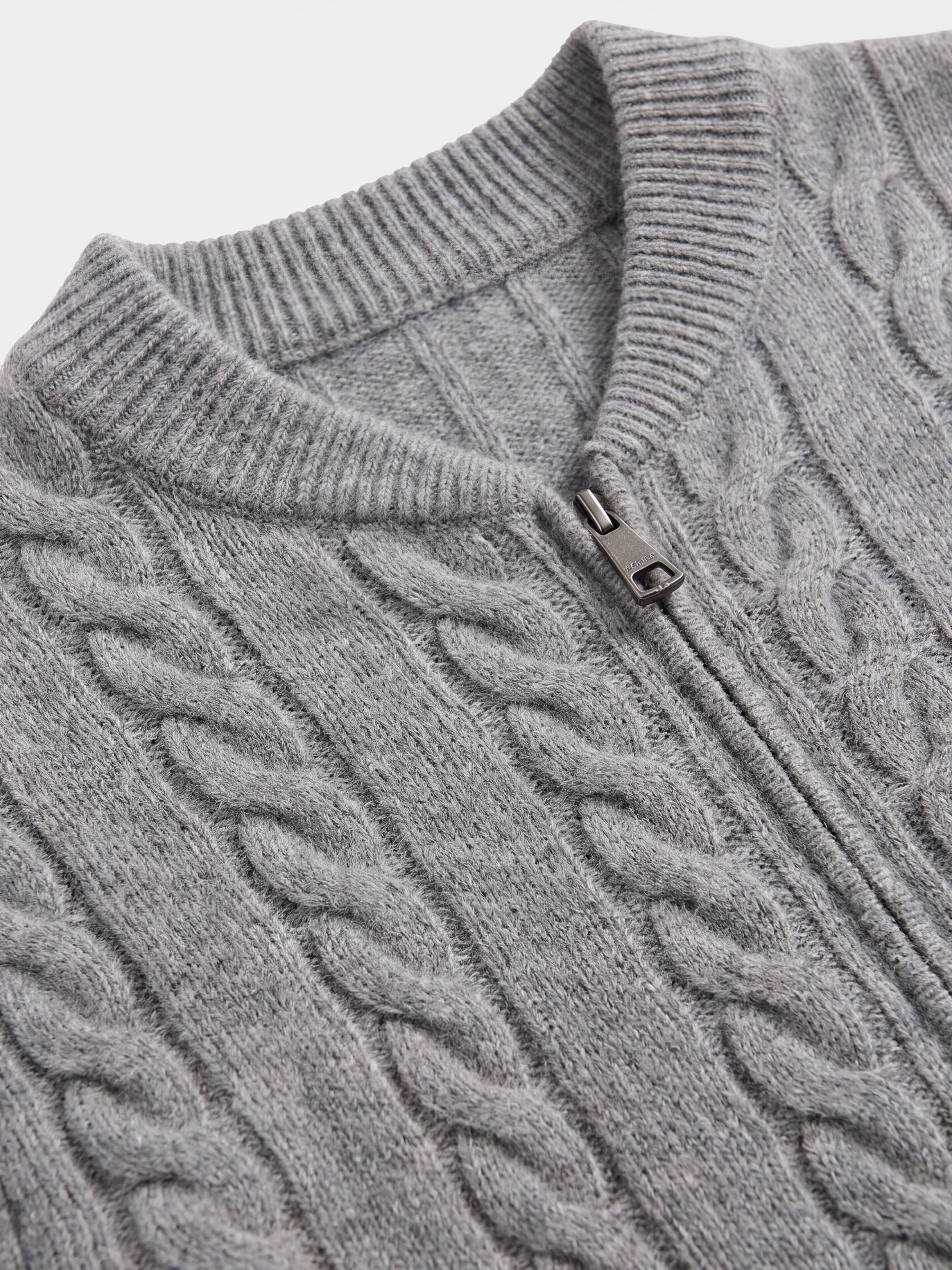 Men's 100% Cashmere Baseball Collar Zip Cable Knit Cardigan