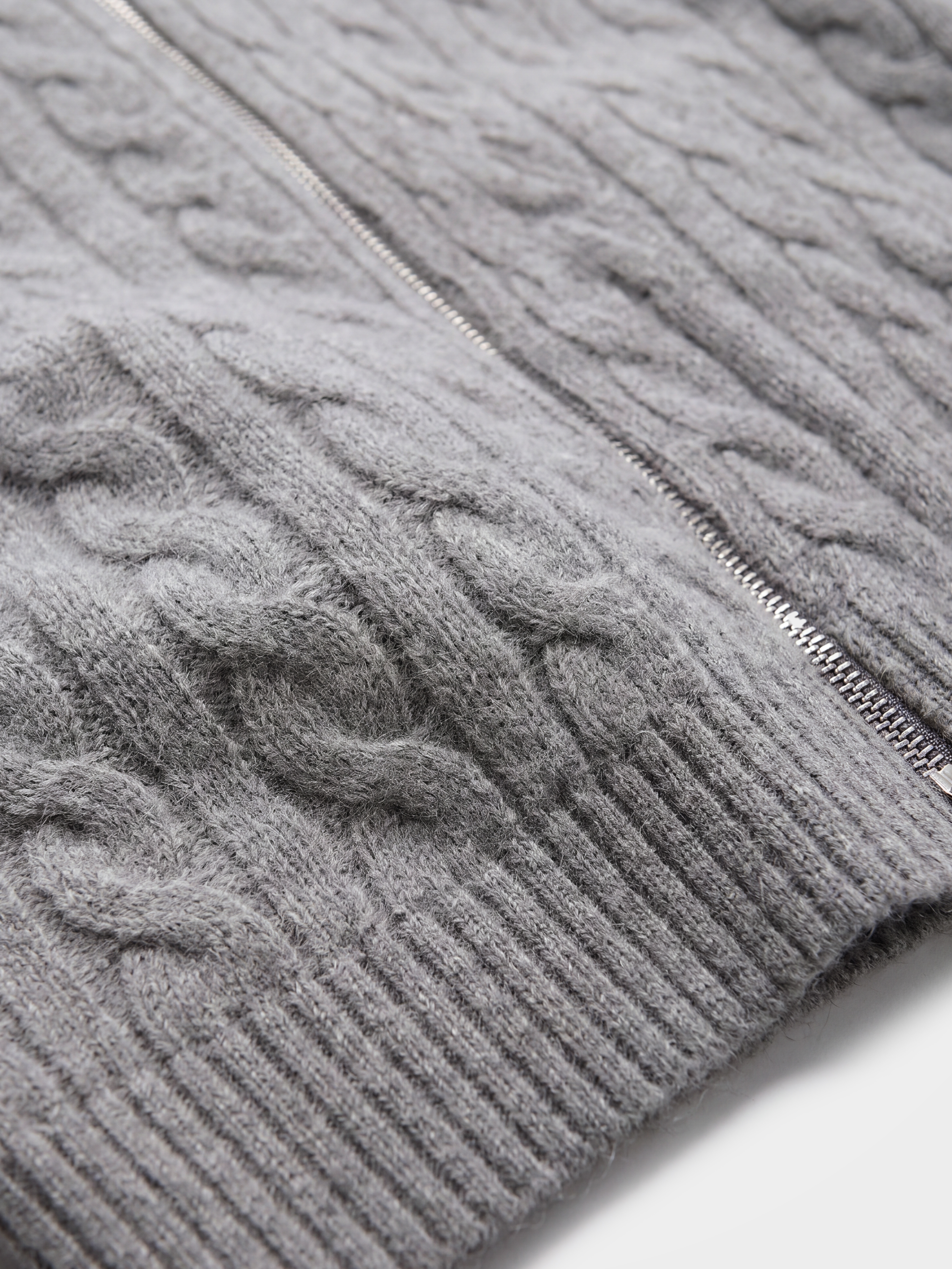 Men's 100% Cashmere Collared Zip Cable Knit Cardigan