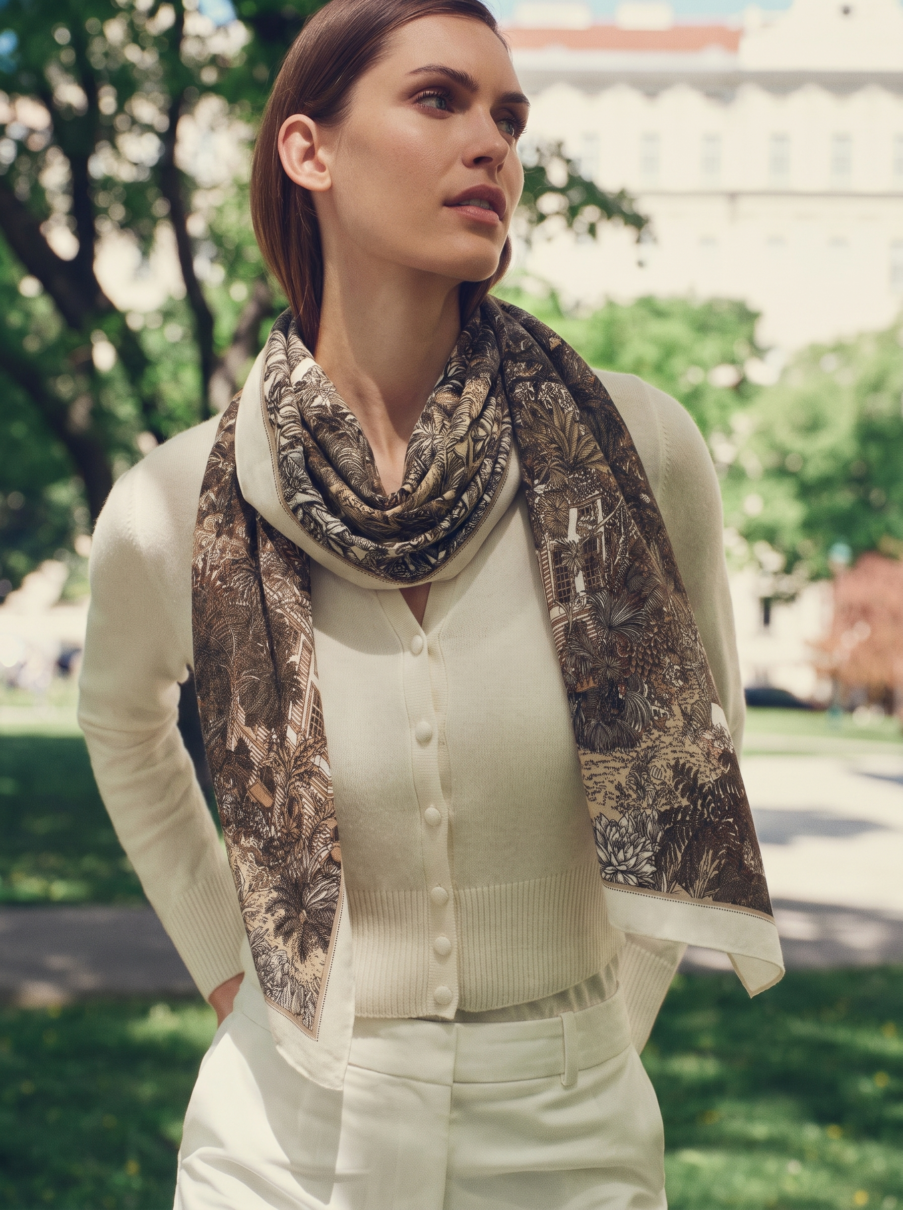 100% Cashmere Scenery Print Soft Square Scarf