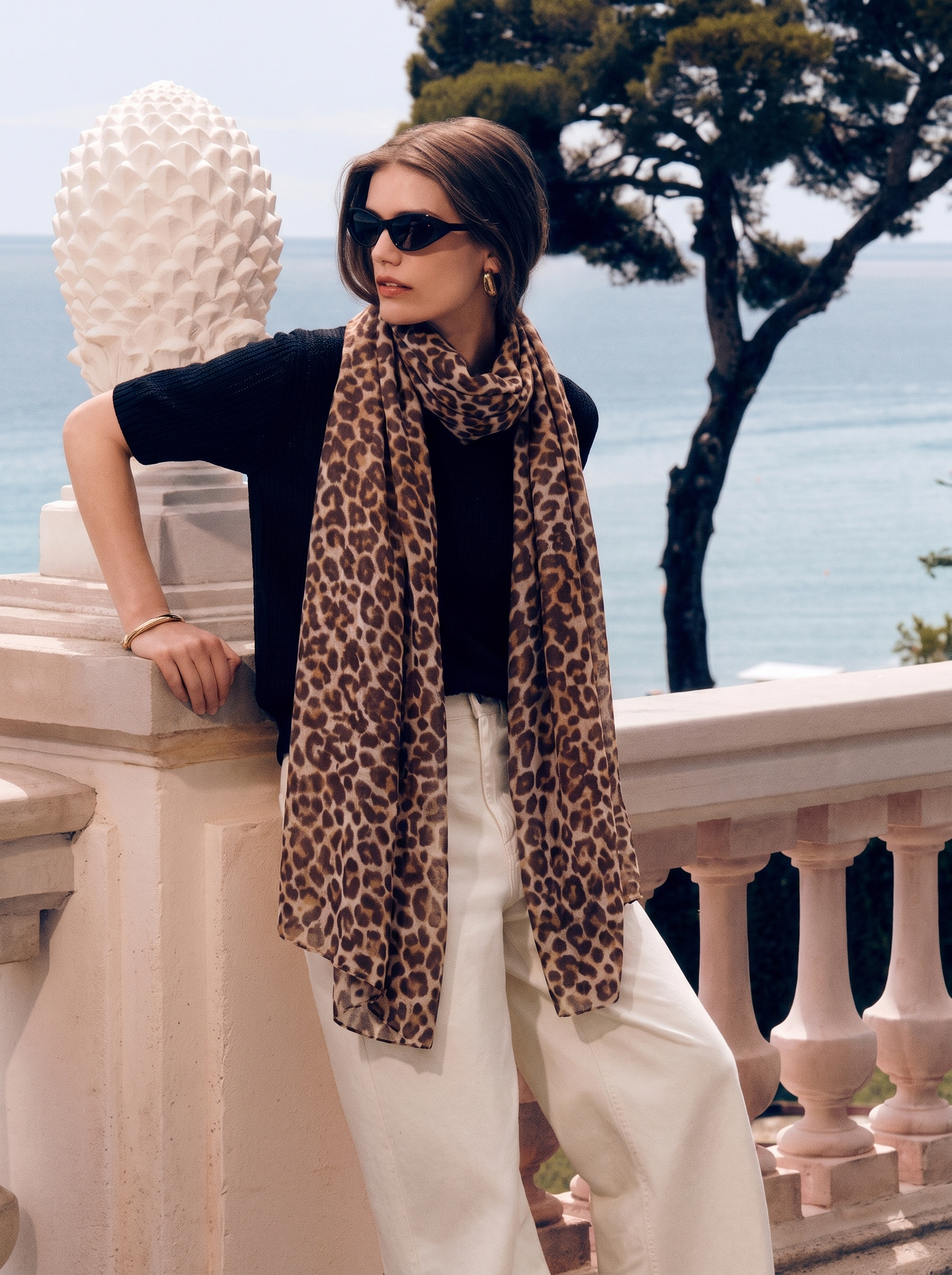 Premium 100% Cashmere Leopard Print Scarf Lightweight Long Wrap Shawl