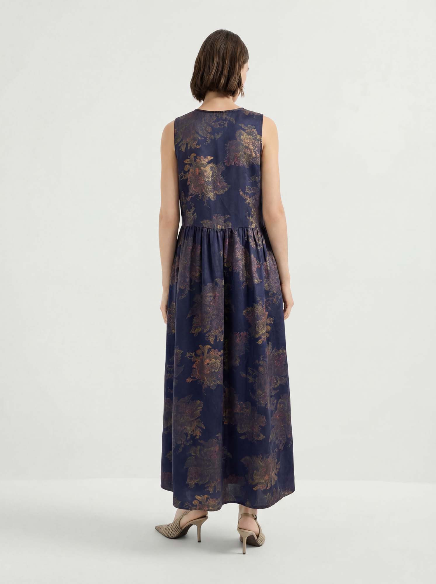 Navy Silk Floral Print Maxi Dress