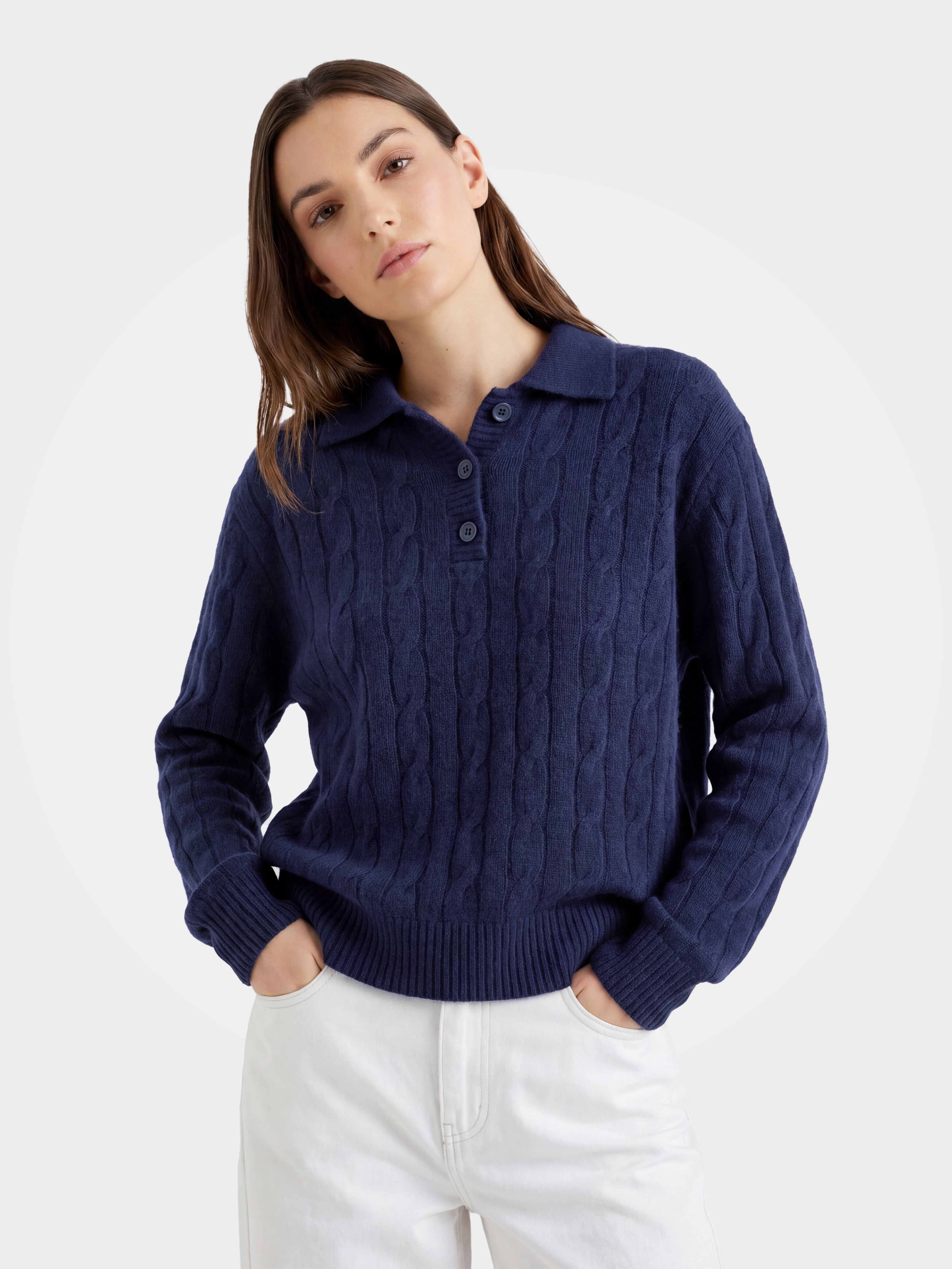 100% Mongolian Cashmere Cable Knit Polo Sweater