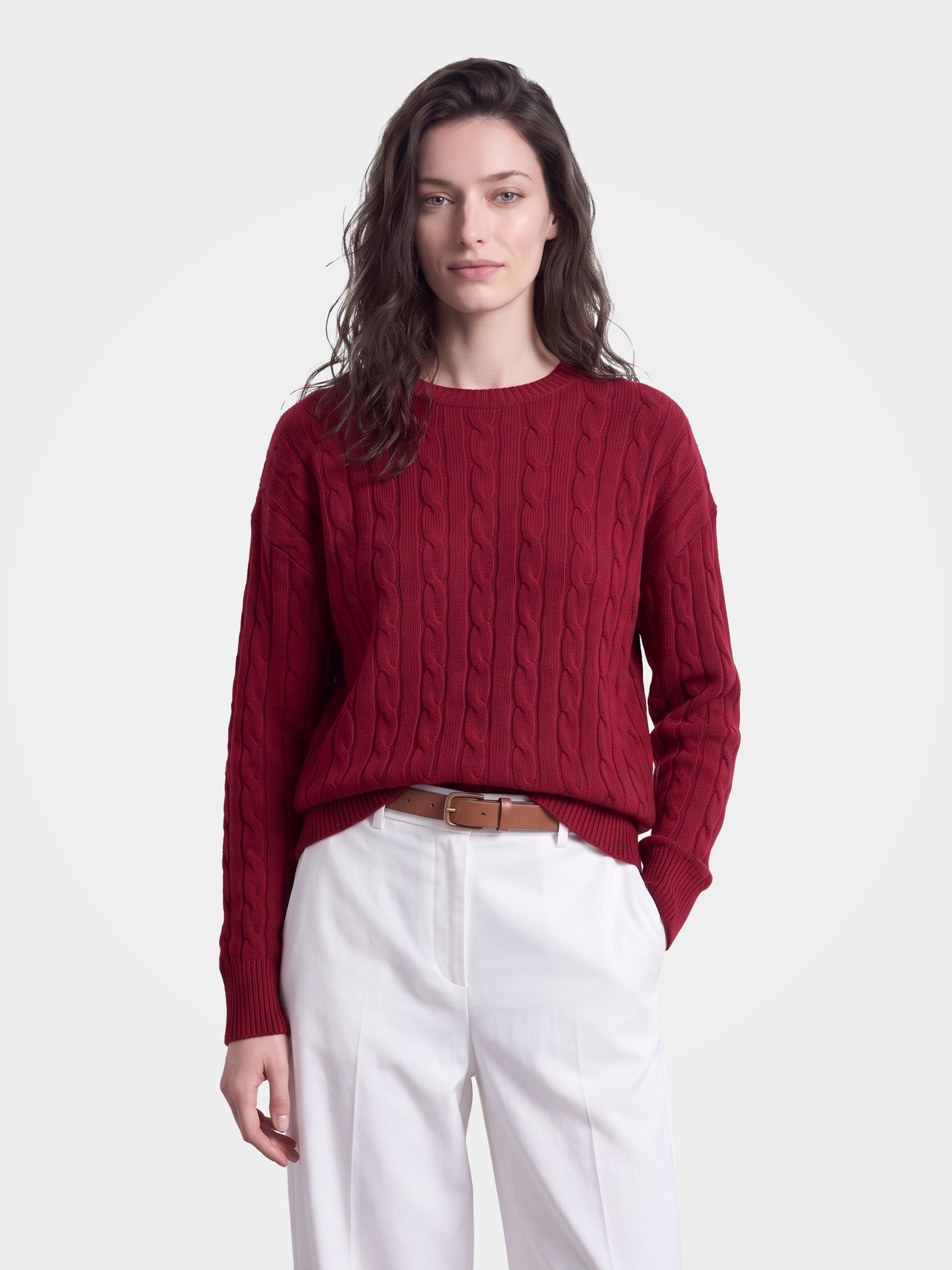 100% Mongolian Cashmere Cable Knit Crew Neck Sweater
