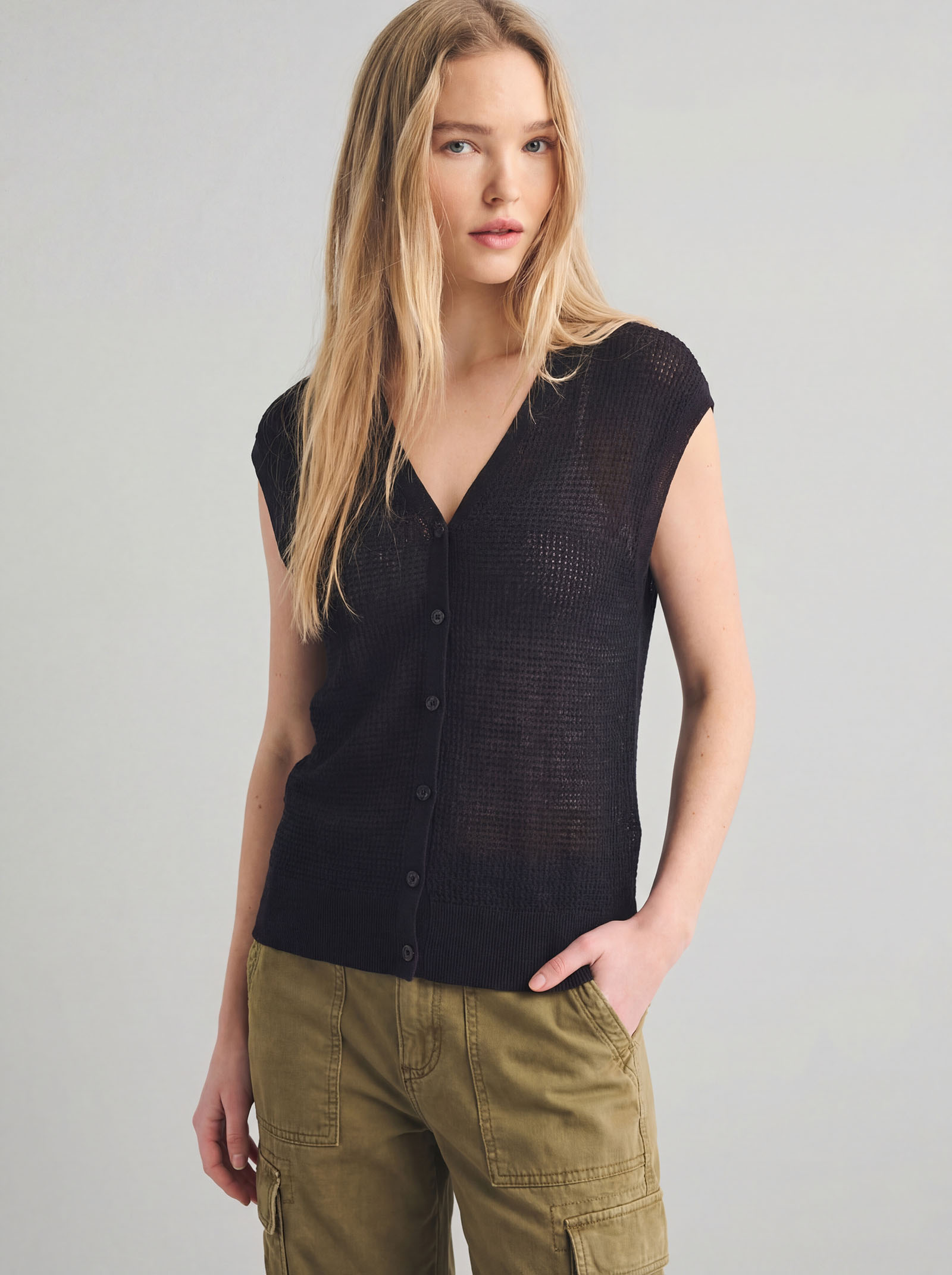 Silk Sleeveless Knit Cardigan Tank – Luxurious Lightweight Silk Knit