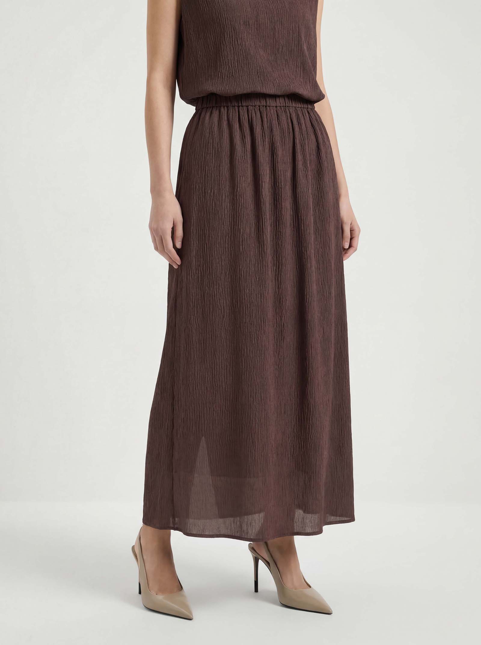 Silk Stretch Midi Skirt – Elastic Waist with Back Slit