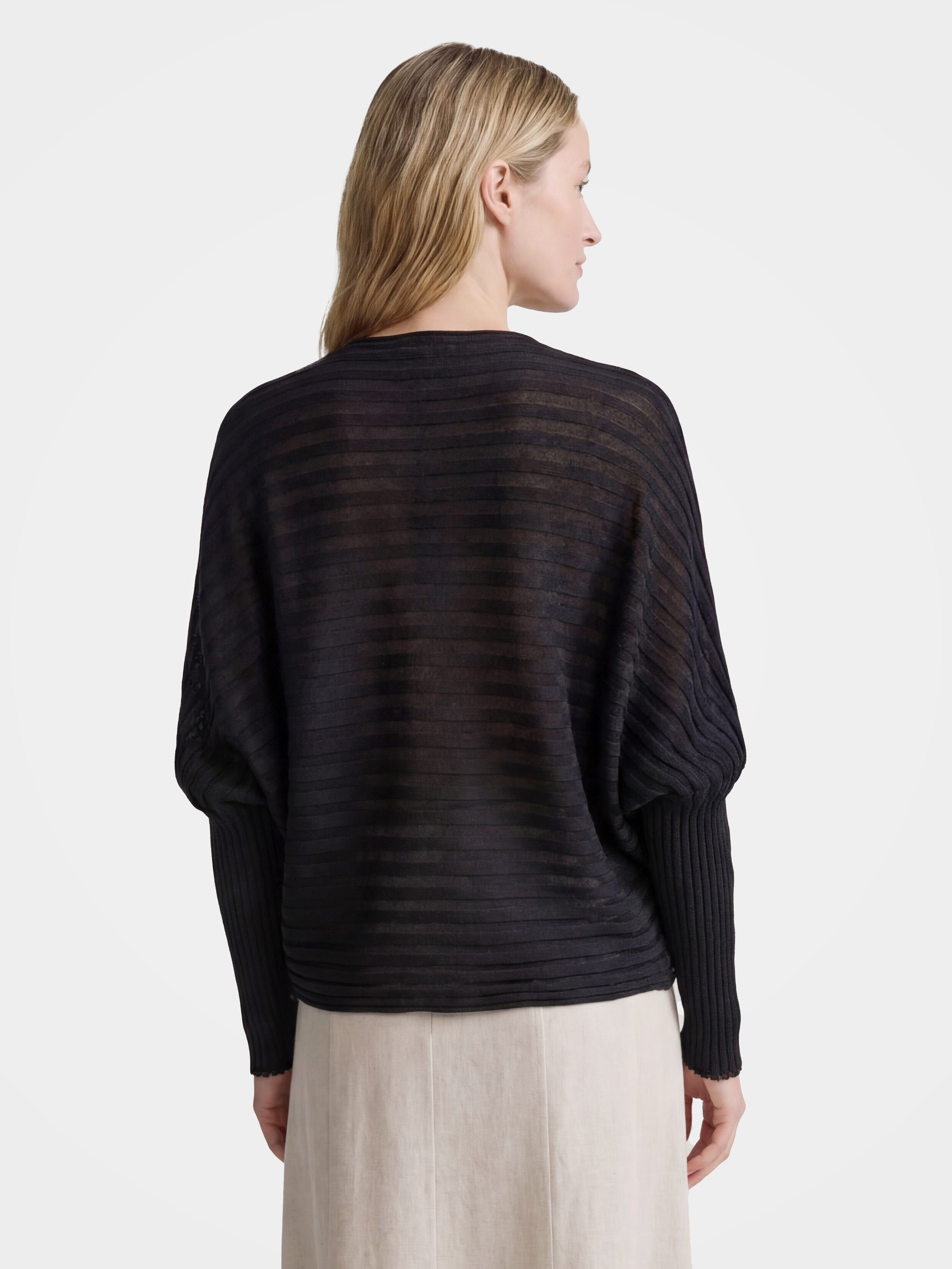 Lightweight Sheer Tencel Blend Stripe Knit Top