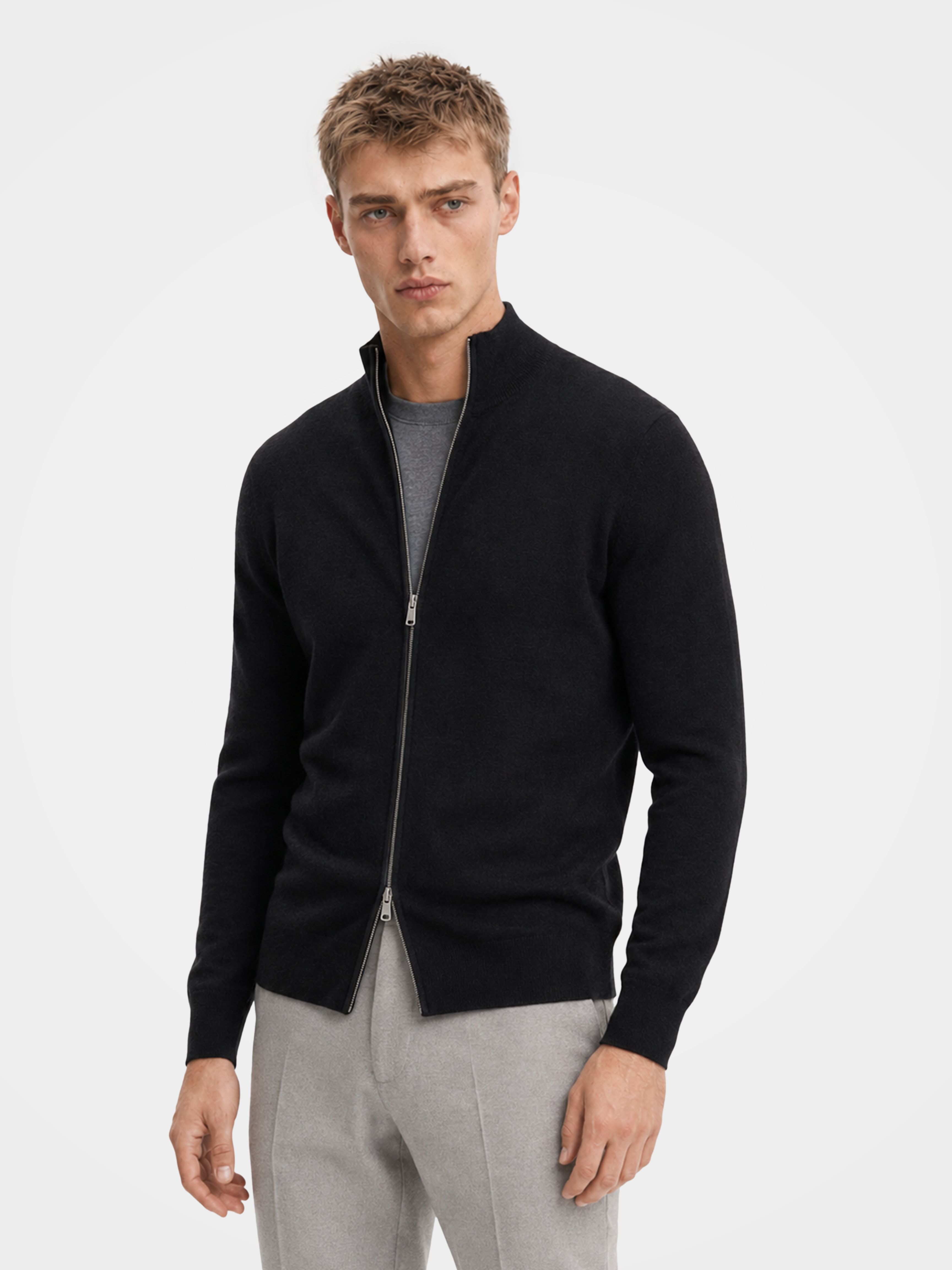 Pre-Order |Men's 100% Cashmere Mock Neck Full-Zip Cardigan (10-14 Business Days)