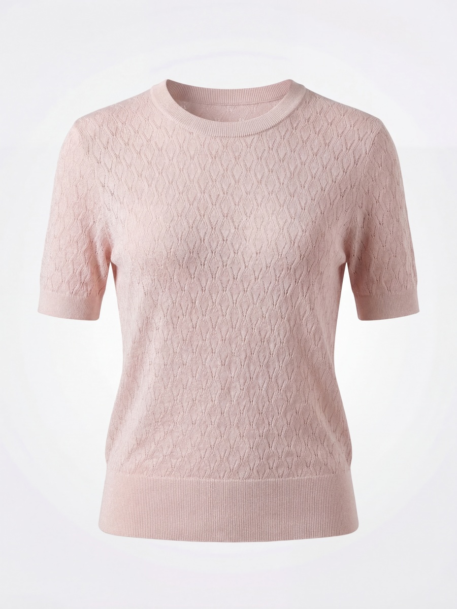 Silk Short Sleeve Diamond Knit Sweater Top