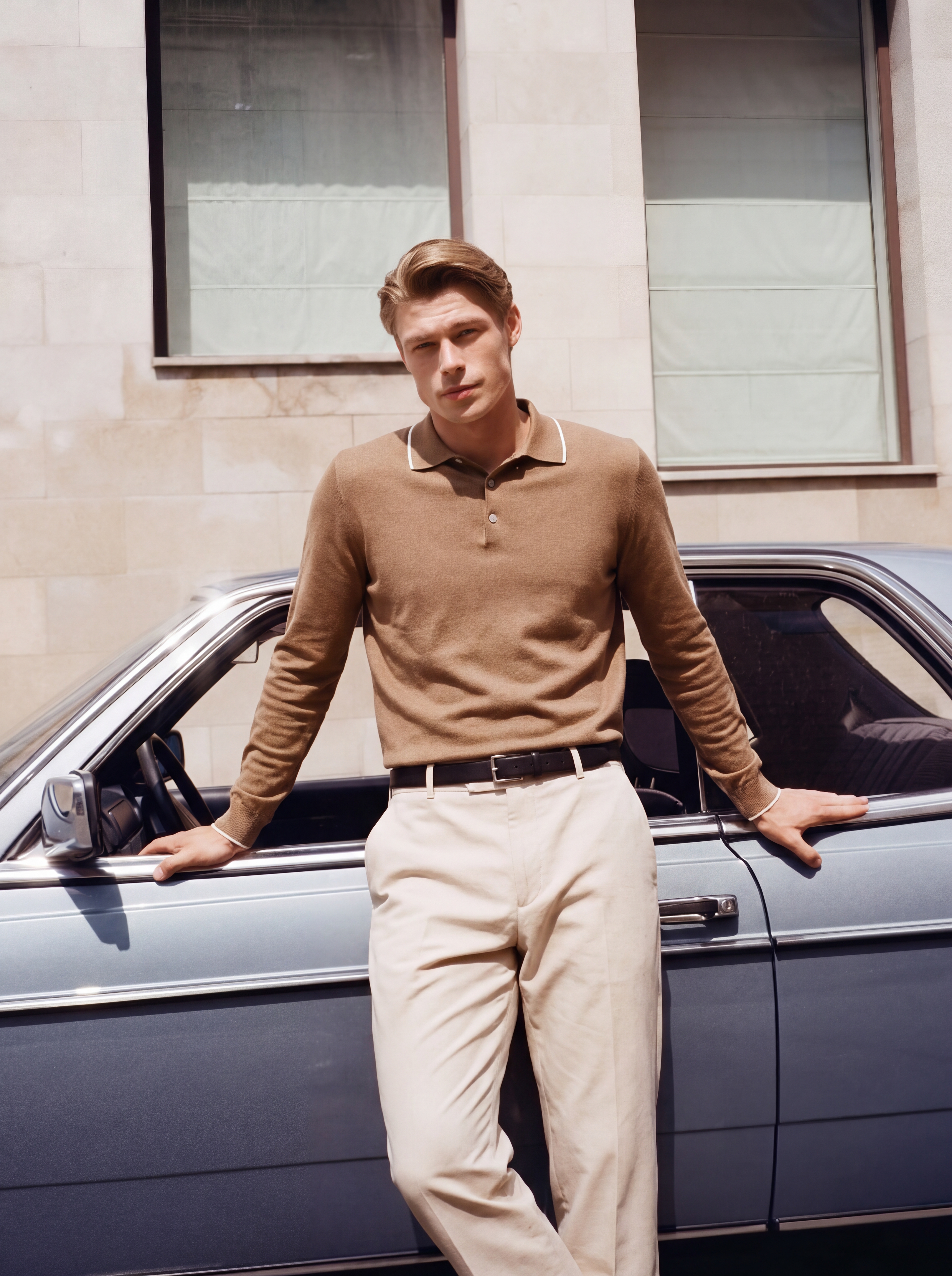 Men's 100% Cashmere Long Sleeve Polo Sweater