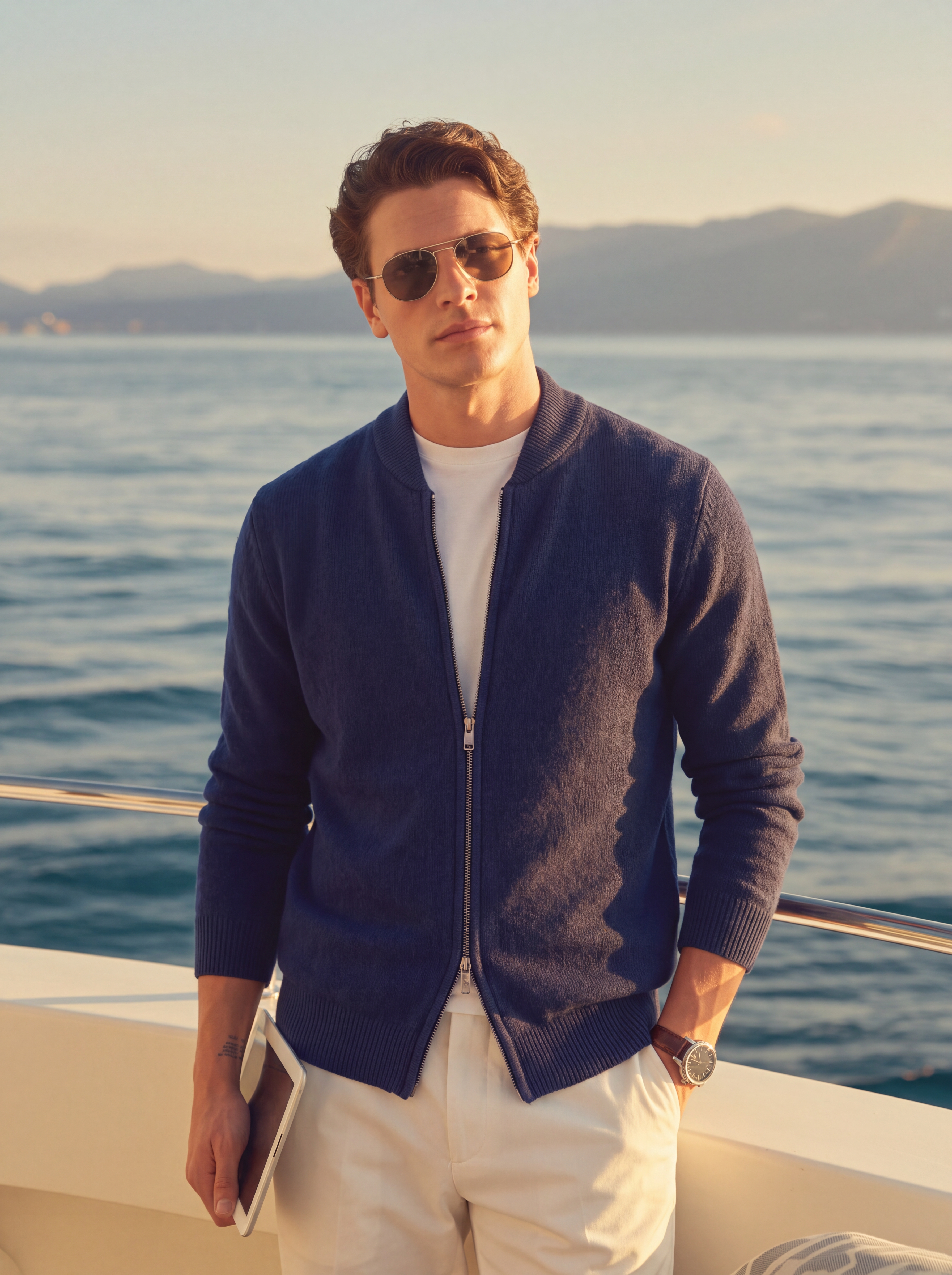 Men's 100% Cashmere Baseball Collar Zip Knit Cardigan