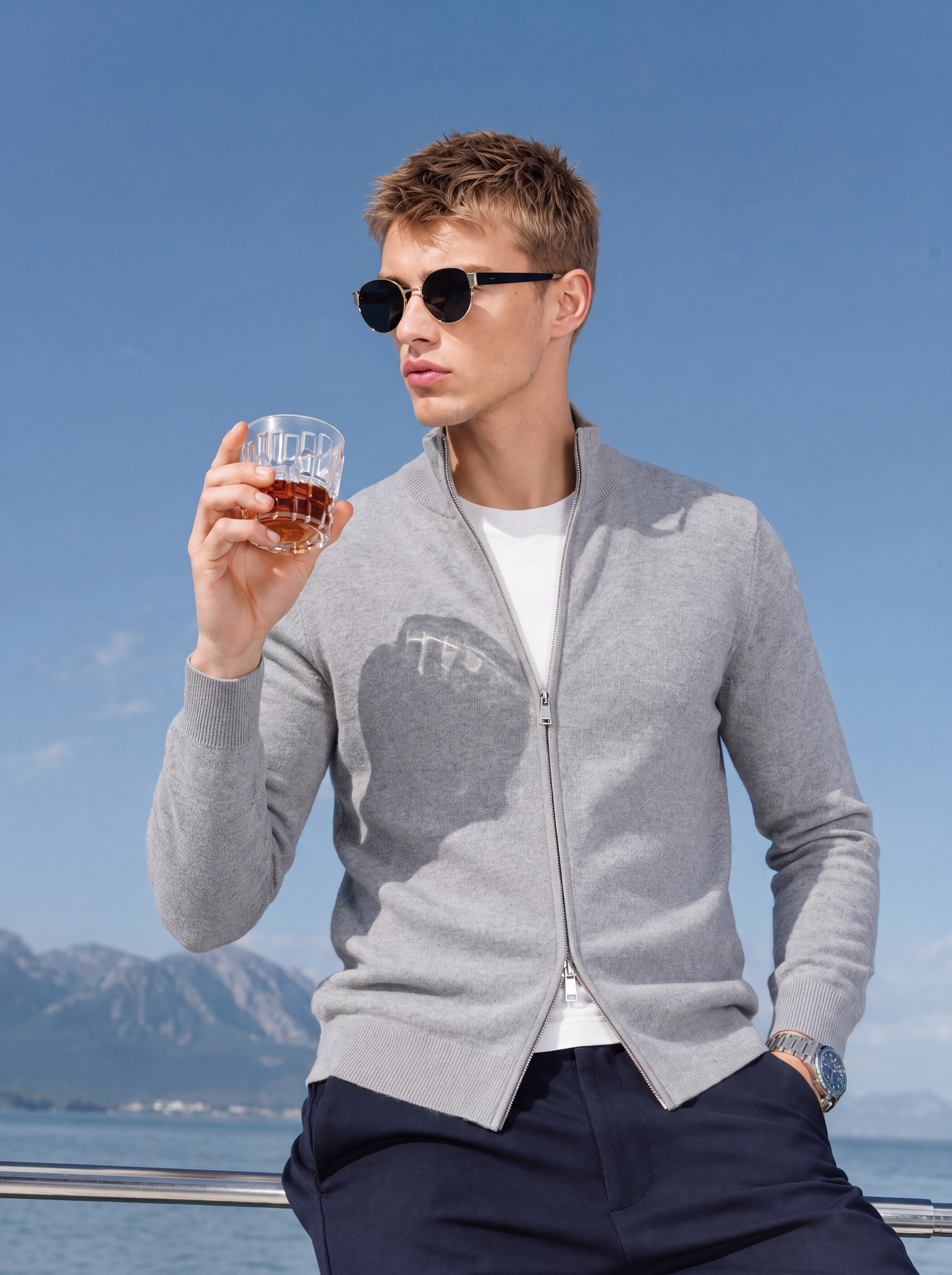 Pre-Order |Men's 100% Cashmere Mock Neck Full-Zip Cardigan (10-14 Business Days)