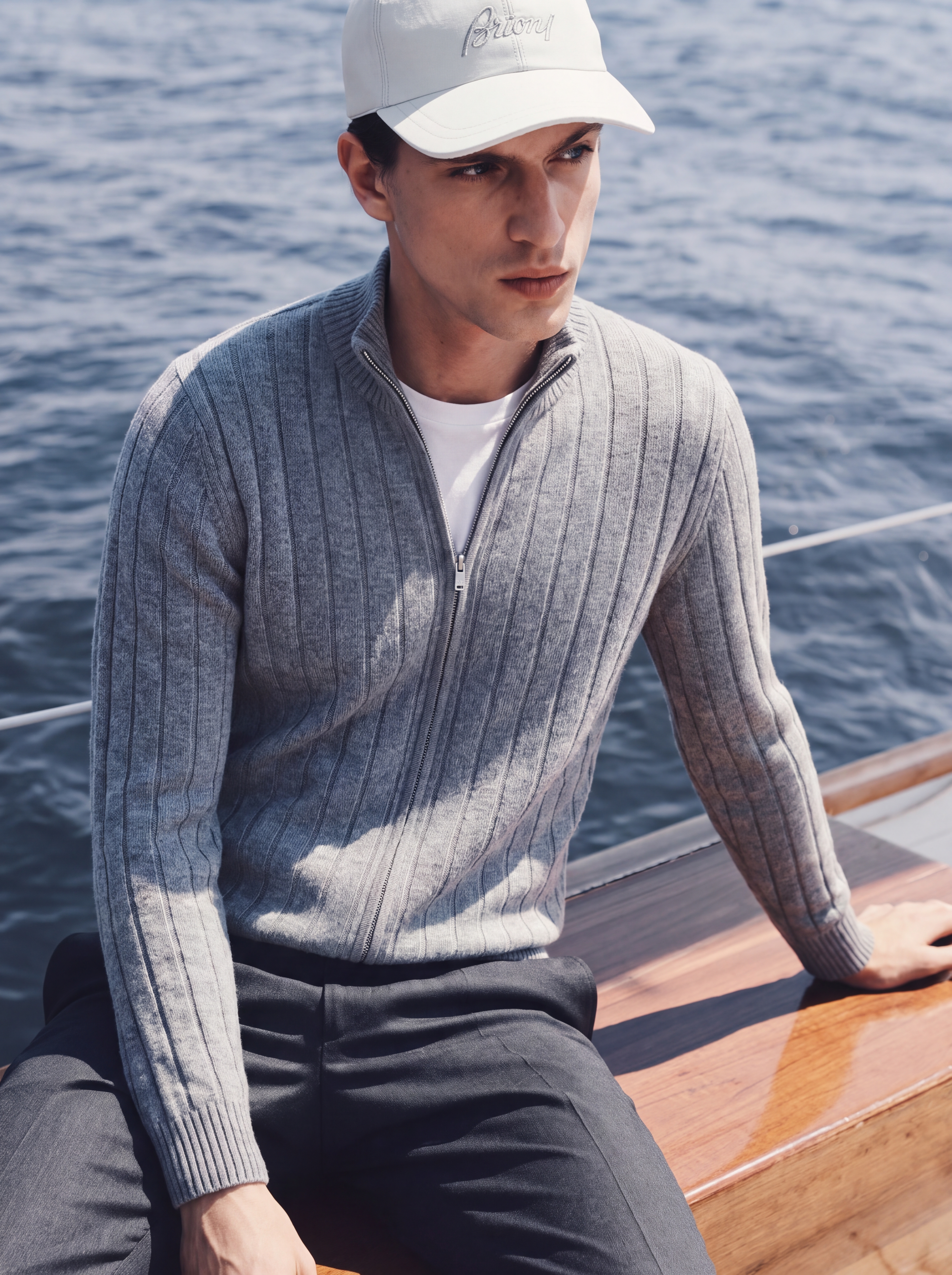 Men's 100% Cashmere Mock Neck Zip Rib Knit Cardigan
