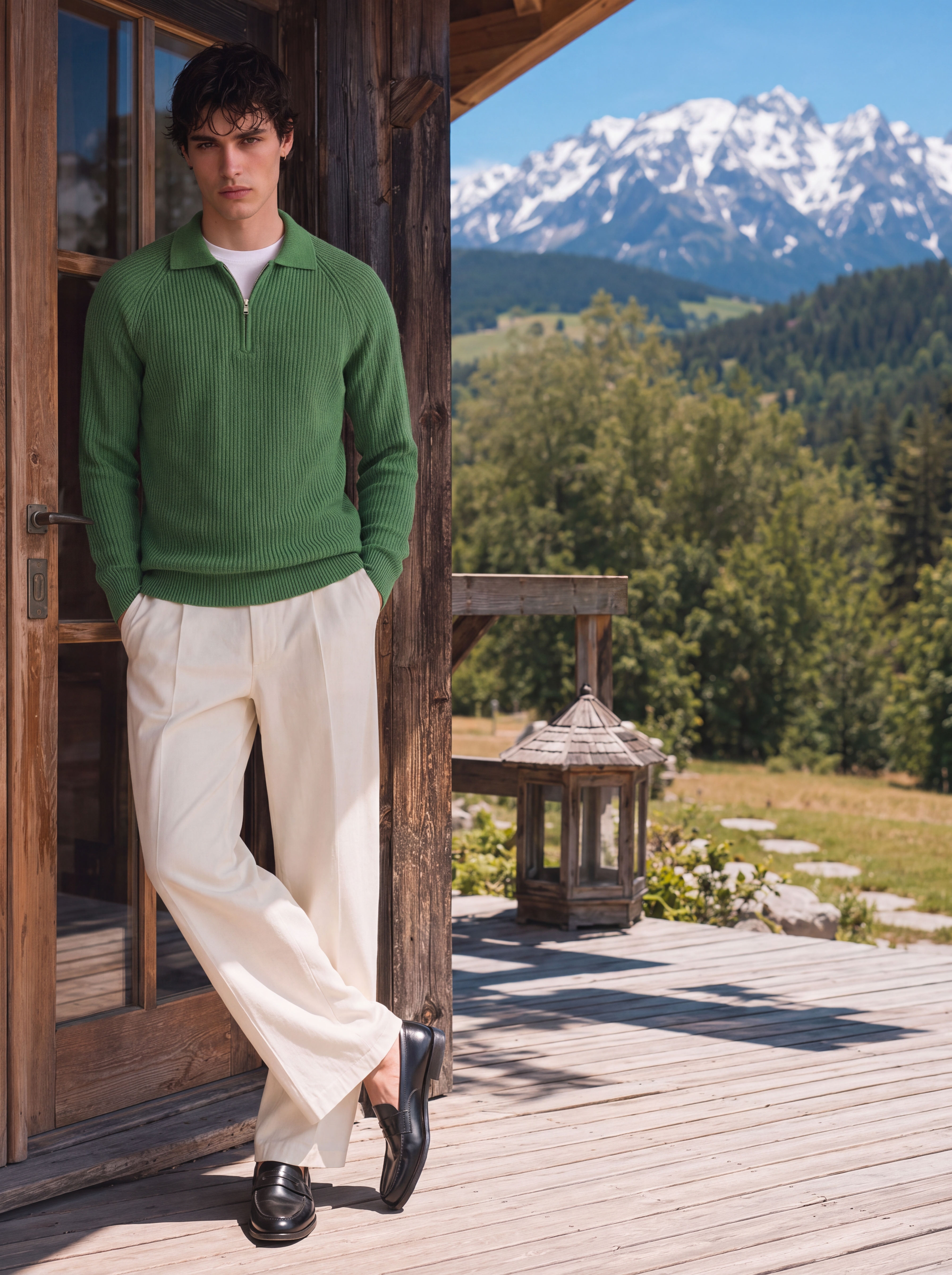 Men's 100% Cashmere Rib Knit Collared Quarter-Zip Sweater