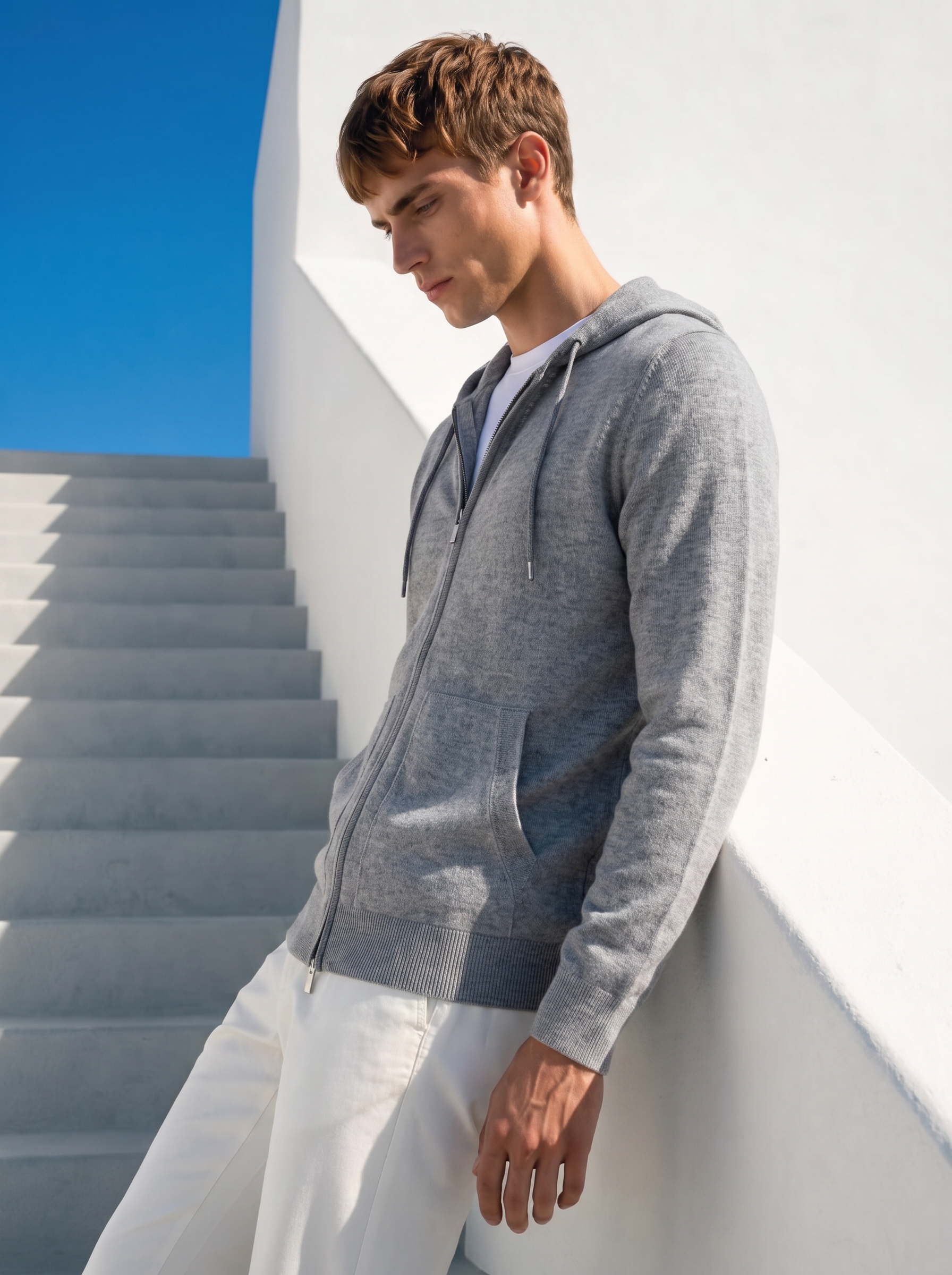 Pre-Order | Men's 100% Cashmere Hooded Full-Zip Cardigan (10-14 Business Days)