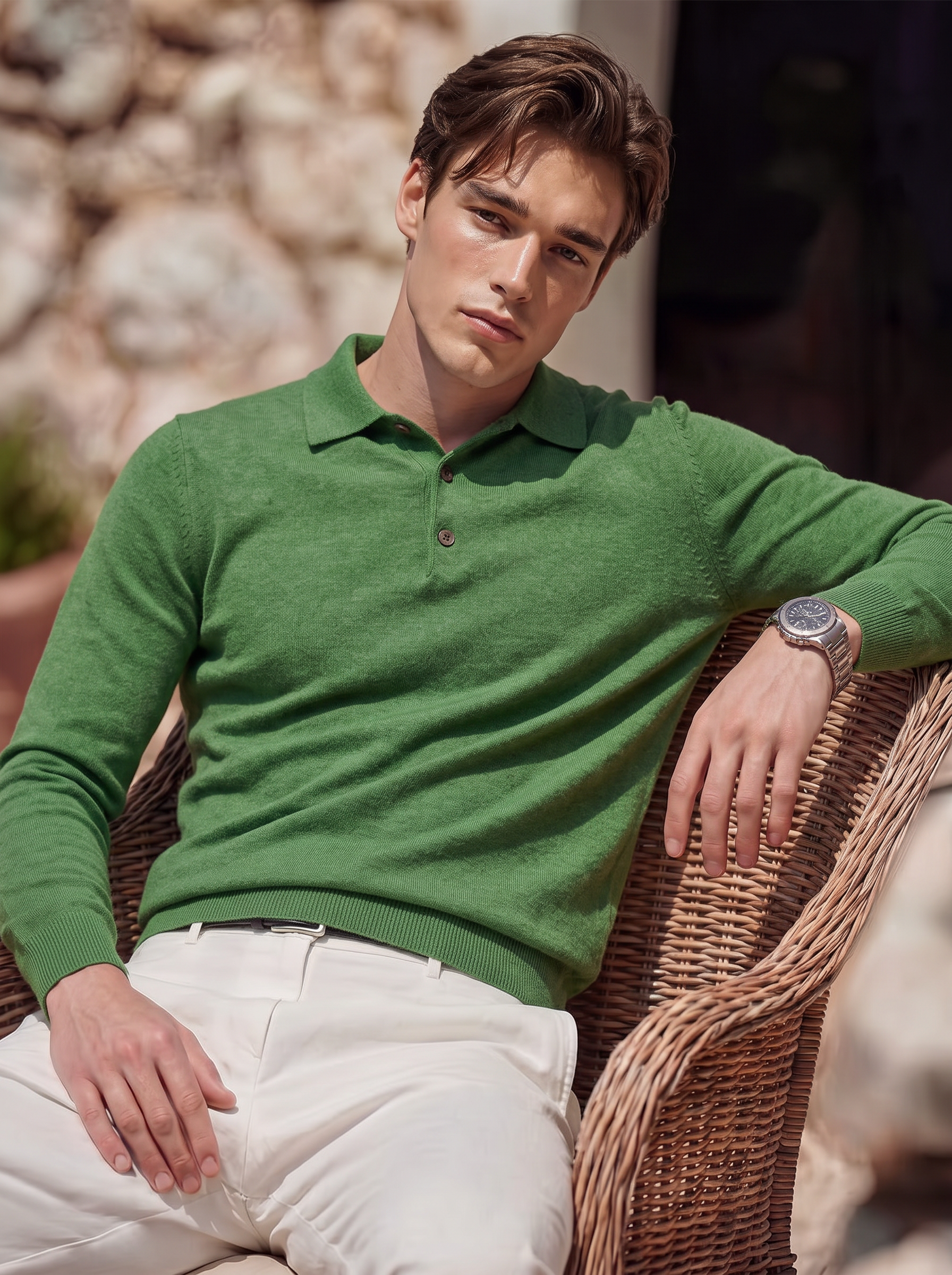 Men's 100% Cashmere Polo Collar Knit Sweater