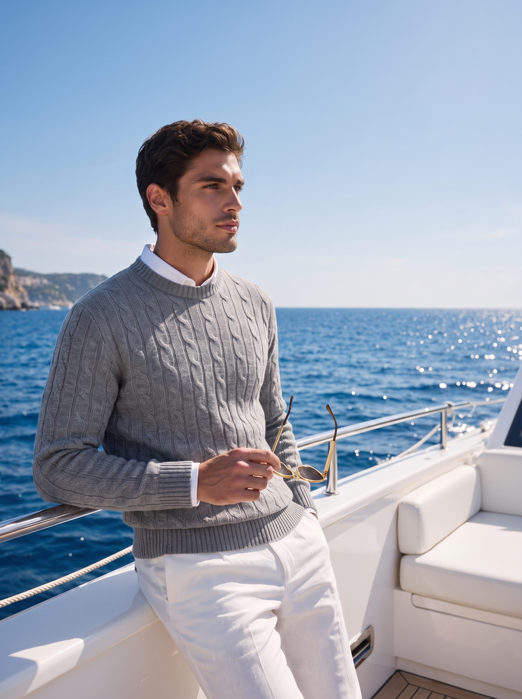 Men's 100% Cashmere Cable Knit Crew Neck Sweater with Timeless Style
