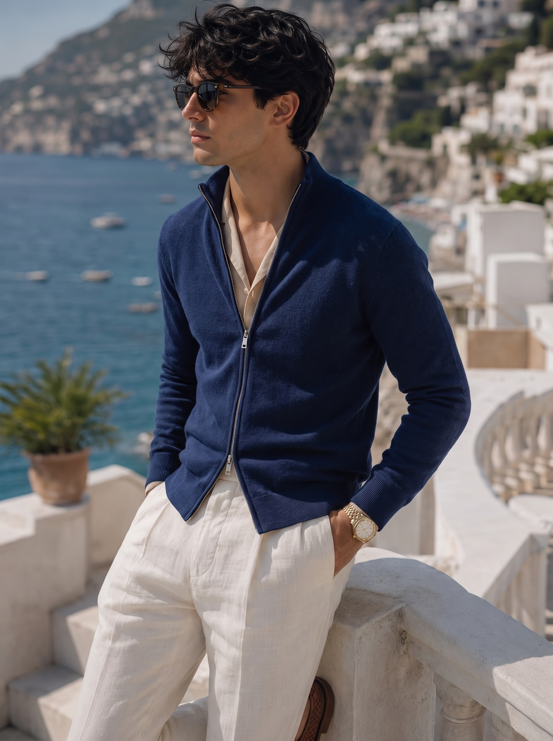 Pre-Order |Men's 100% Cashmere Mock Neck Full-Zip Cardigan (10-14 Business Days)