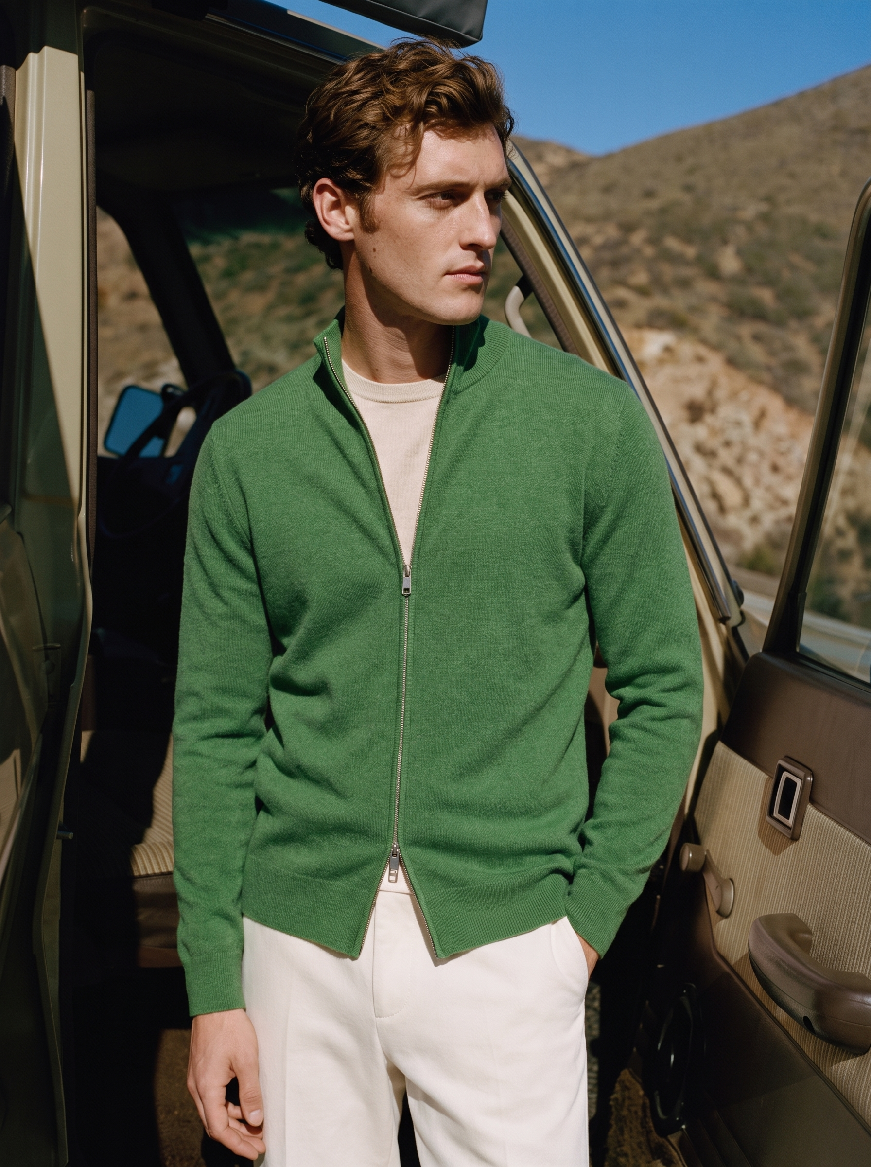 Pre-Order |Men's 100% Cashmere Mock Neck Full-Zip Cardigan (10-14 Business Days)