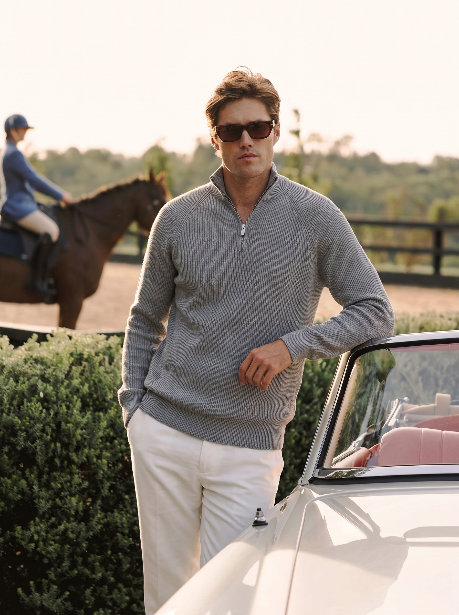 Pre-Order | Men's 100% Cashmere Mock Neck Quarter-Zip Rib Knit Sweater (10-14 Business Days)