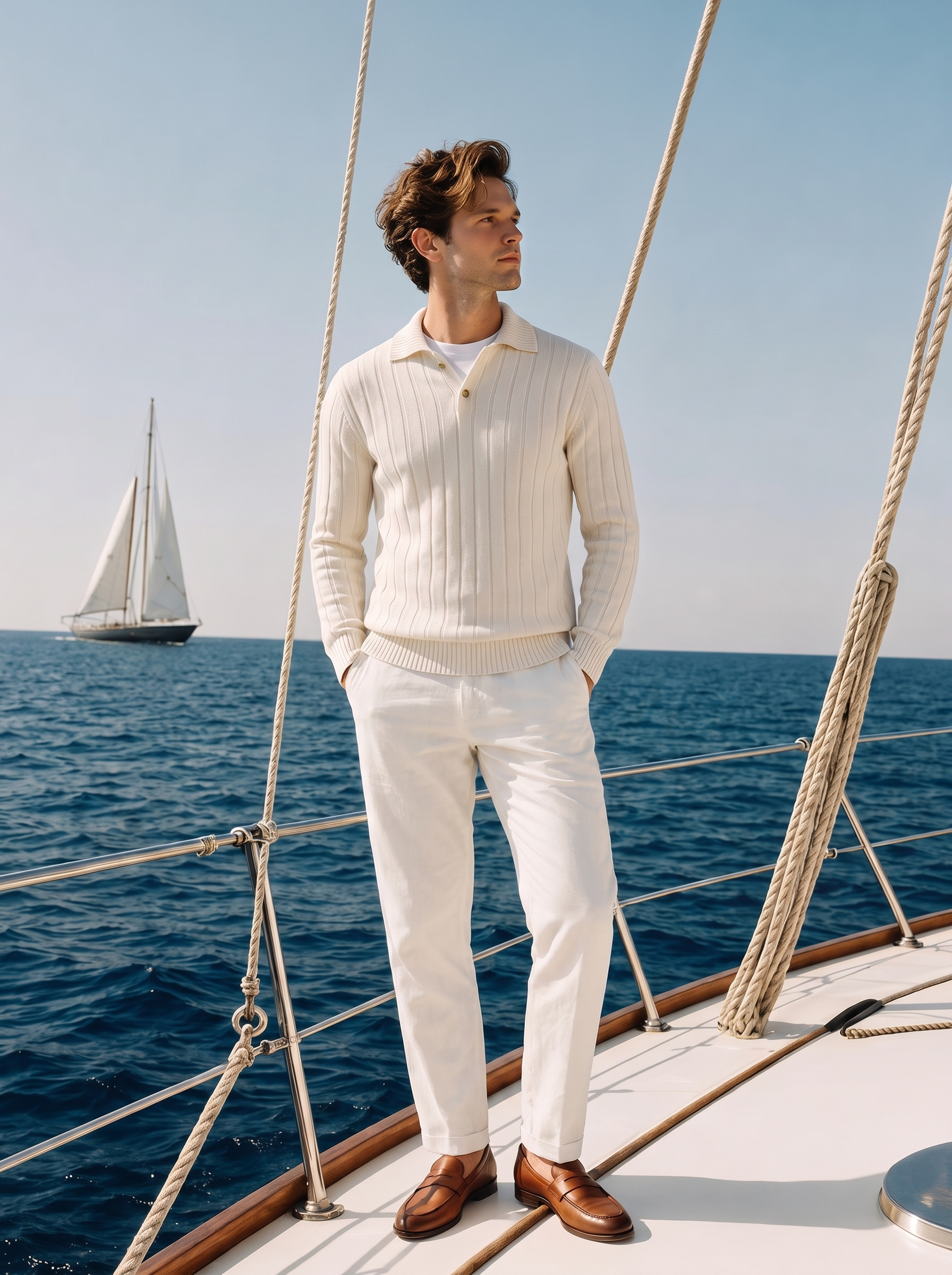 Men's 100% Cashmere Polo Collar Knit Sweater Classic Ribbed Pullover