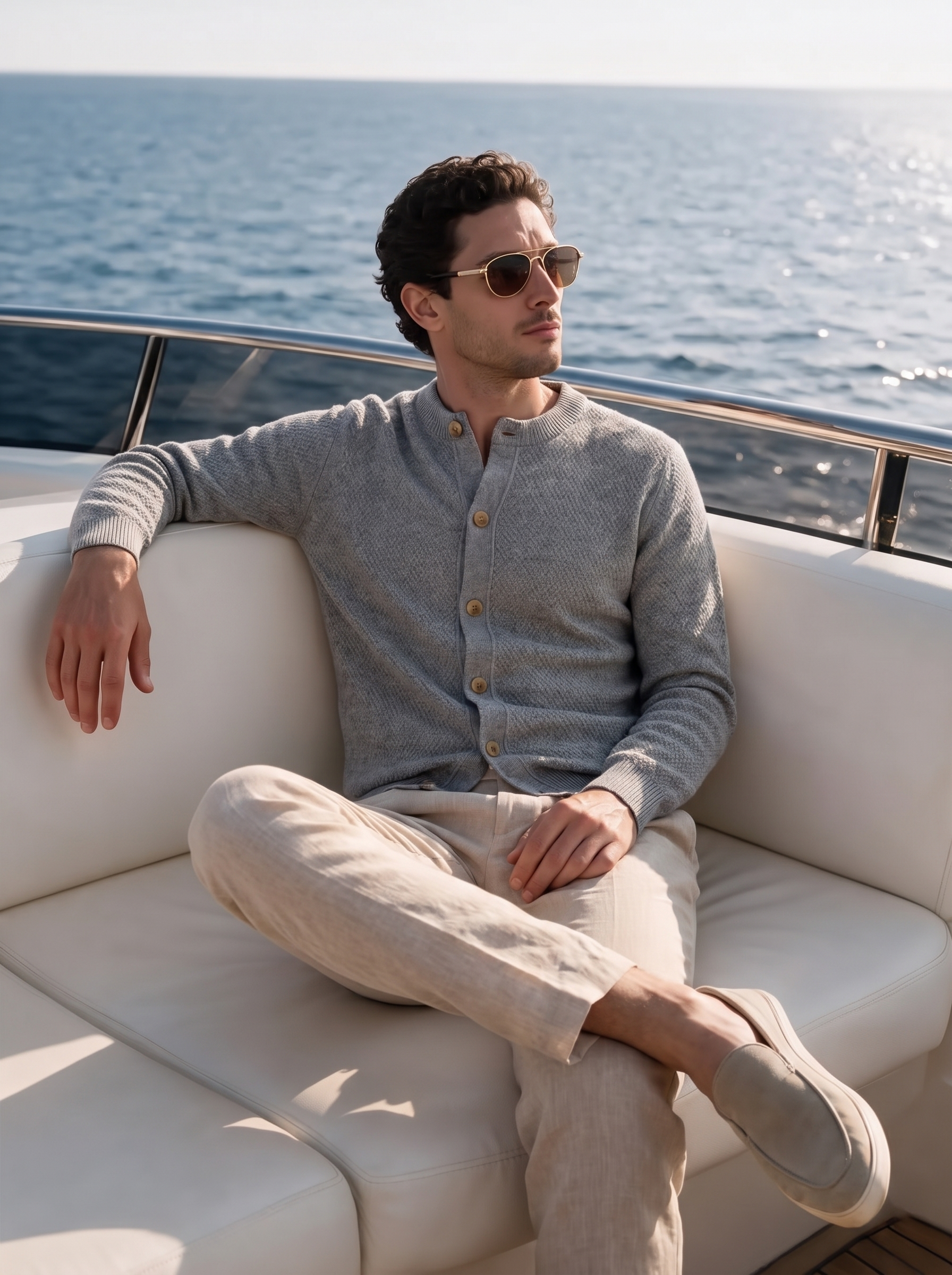 Pre-Order | Men's 100% Cashmere Honeycomb Knit Crew Neck Cardigan (10-14 Business Days)