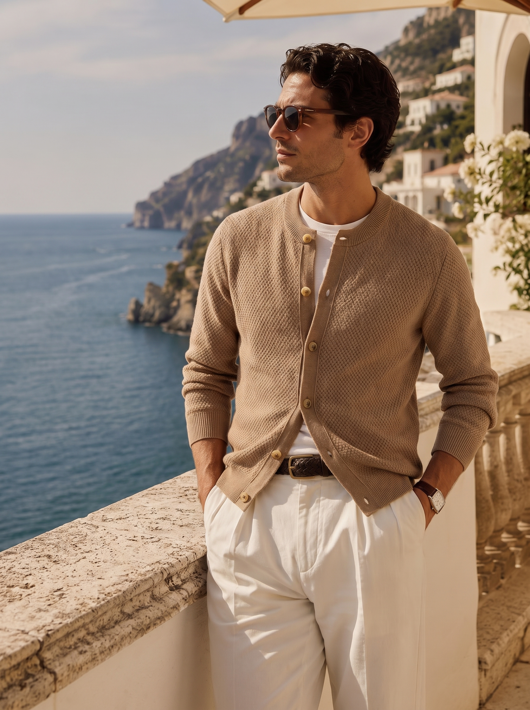 Pre-Order | Men's 100% Cashmere Honeycomb Knit Crew Neck Cardigan (10-14 Business Days)