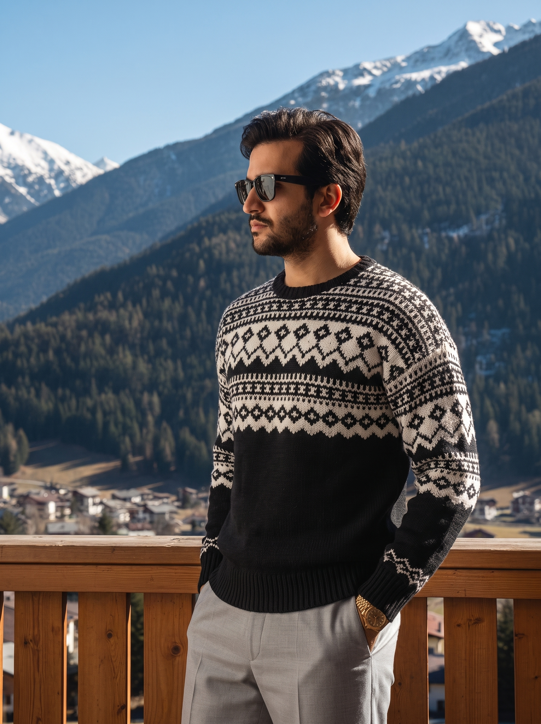 Pre-Order | Men's 100% Cashmere Crew Neck Fair Isle Sweater (10-14 Business Days)